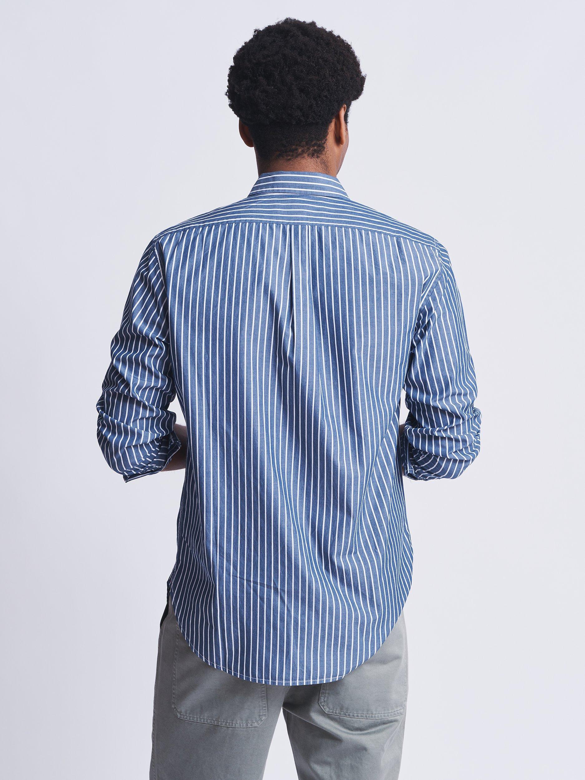 Product image 2 of 4, which shows Aubin Gladstone Cotton Poplin Shirt, Blue/White Stripe, M