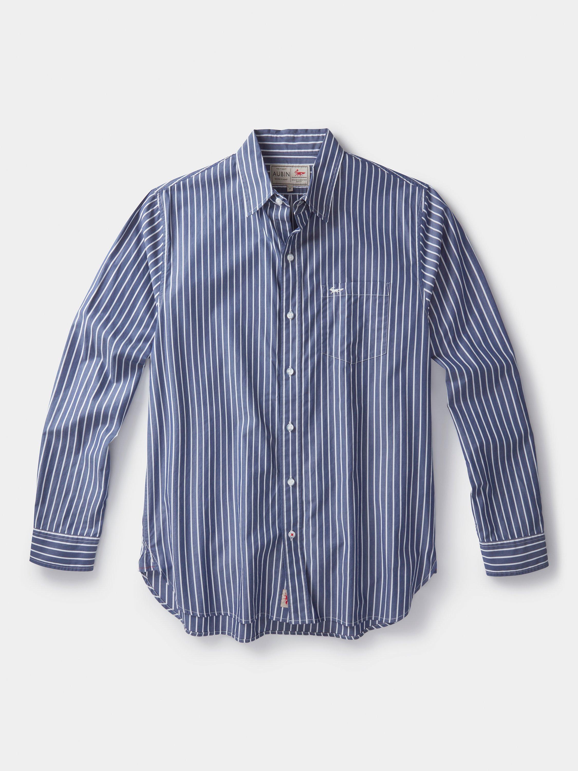 Product image 4 of 4, which shows Aubin Gladstone Cotton Poplin Shirt, Blue/White Stripe, M