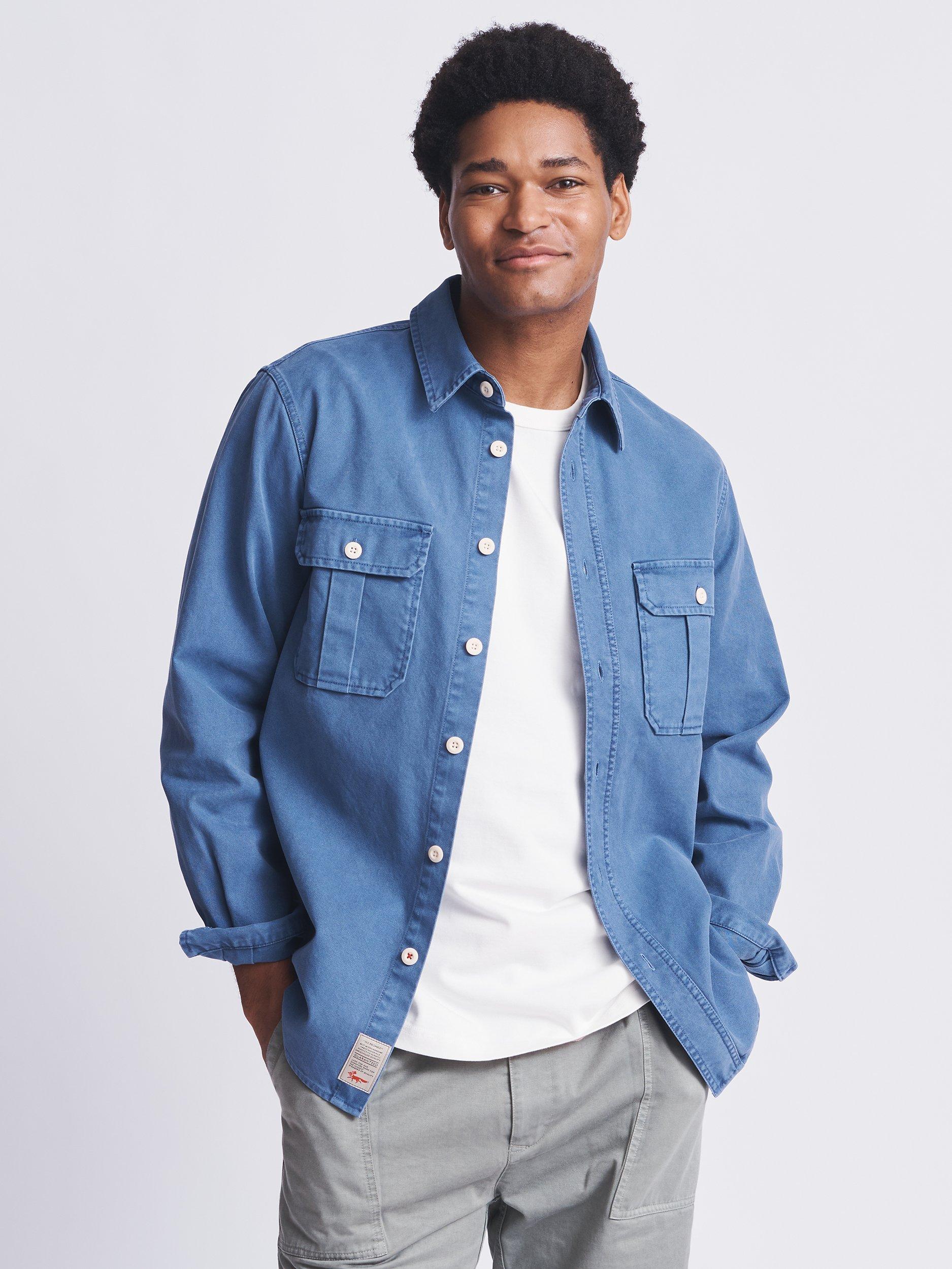 Aubin Dovedale Cotton Cavalry Twill Overshirt, Blue