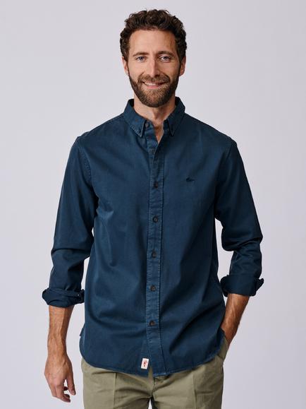 Aubin Hessle Garment Dyed Cotton Shirt, Navy