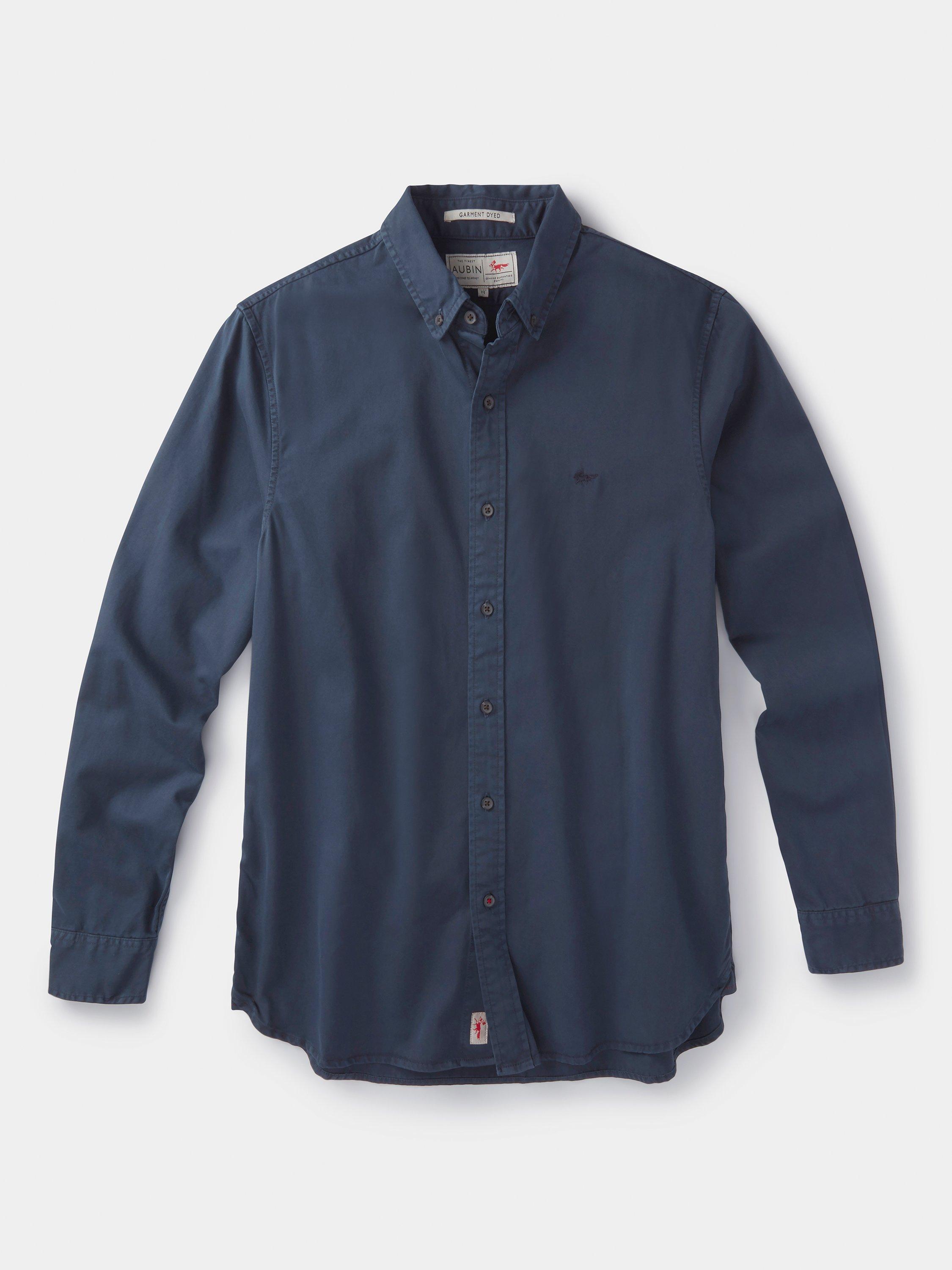 Product image 6 of 6, which shows Aubin Hessle Garment Dyed Cotton Shirt, Navy, S