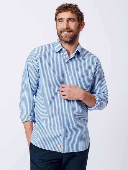 Aubin Gladstone Cotton Poplin Shirt, Pale Blue/White Stripe, Pale Blue/White Stripe