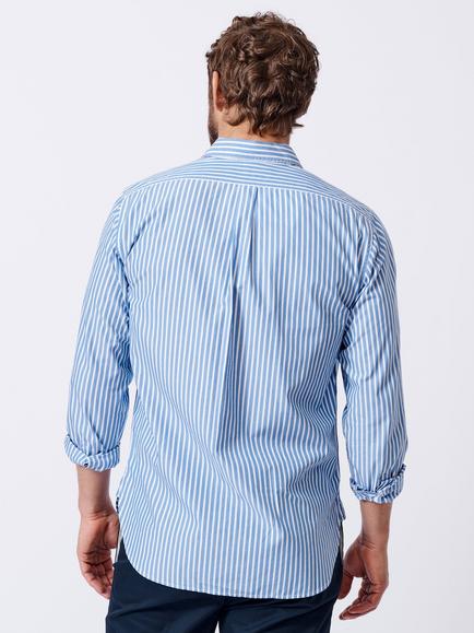 Aubin Gladstone Cotton Poplin Shirt, Pale Blue/White Stripe - view 2, Pale Blue/White Stripe