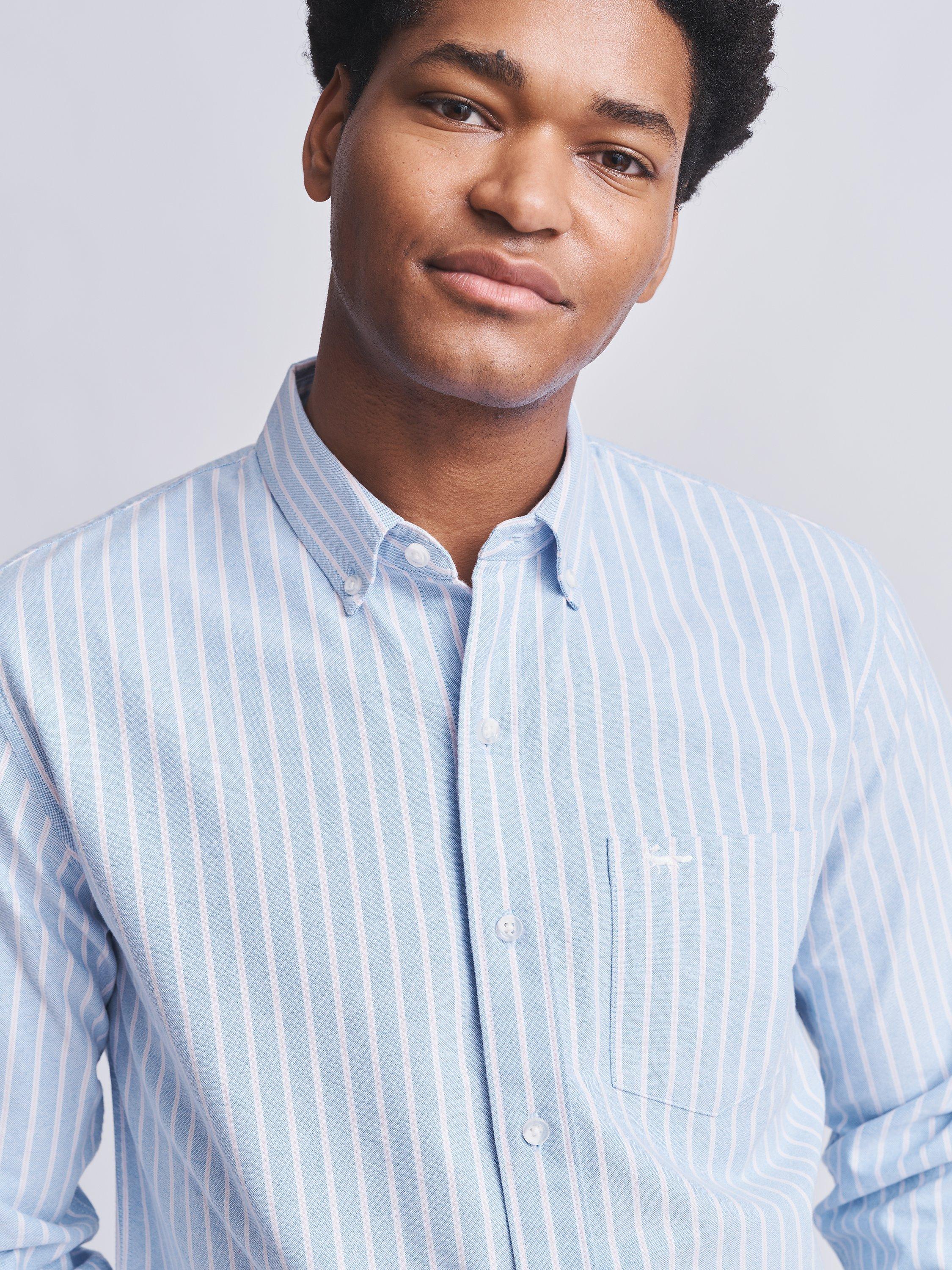 Product image 5 of 8, which shows Aubin Aldridge Oxford Cotton Button Down Shirt, Blue/Pink Stripe, S