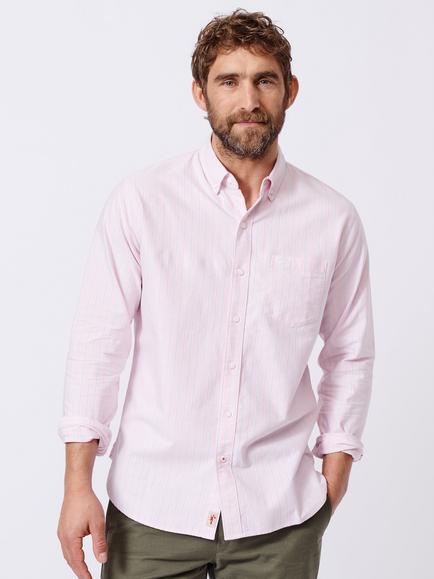 Aubin Aldridge Oxford Stripe Cotton Button Down Shirt, Pink/Blue Stripe