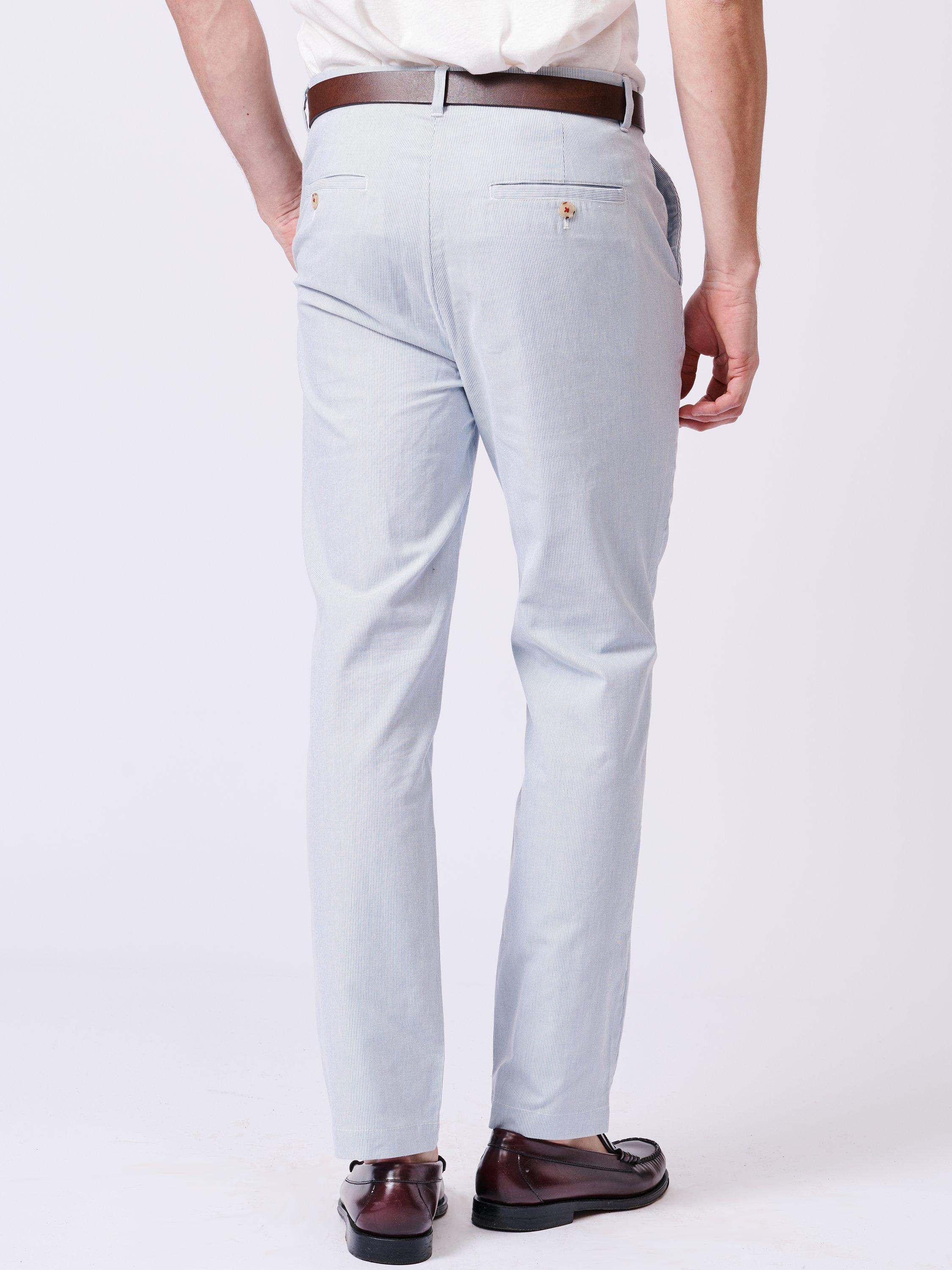 Product image 2 of 8, which shows Aubin Owsten Cotton Straight Fit Stripe Trousers, Blue/White, 32R