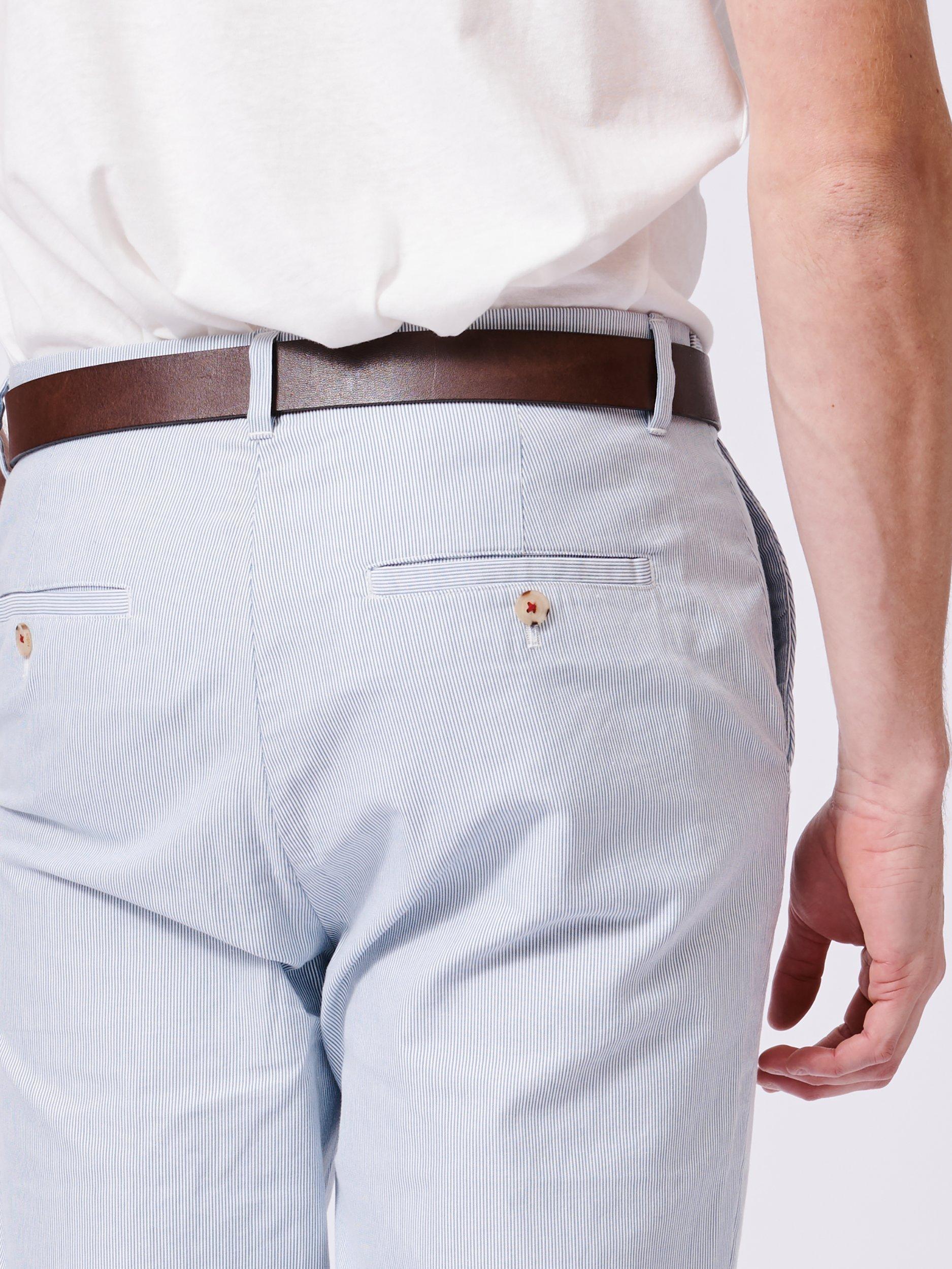 Product image 4 of 8, which shows Aubin Owsten Cotton Straight Fit Stripe Trousers, Blue/White, 32R