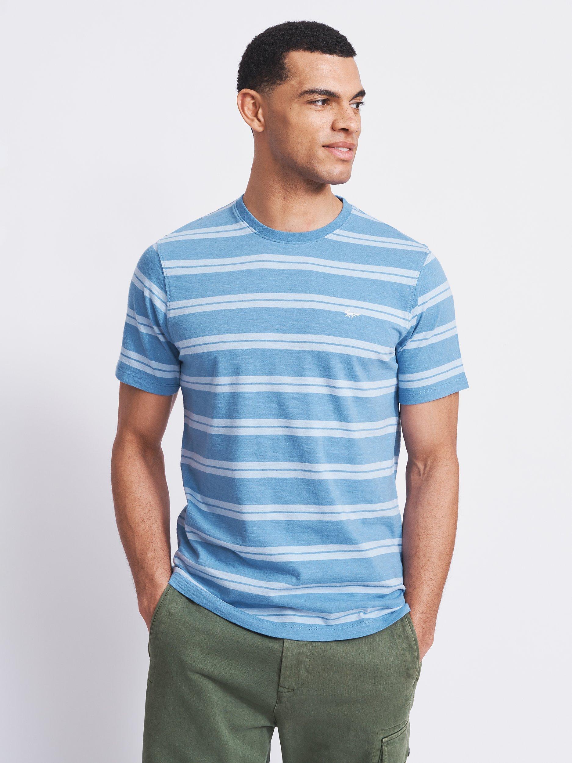 Aubin Berkeley Slub Cotton T-Shirt, Blue Stripe
