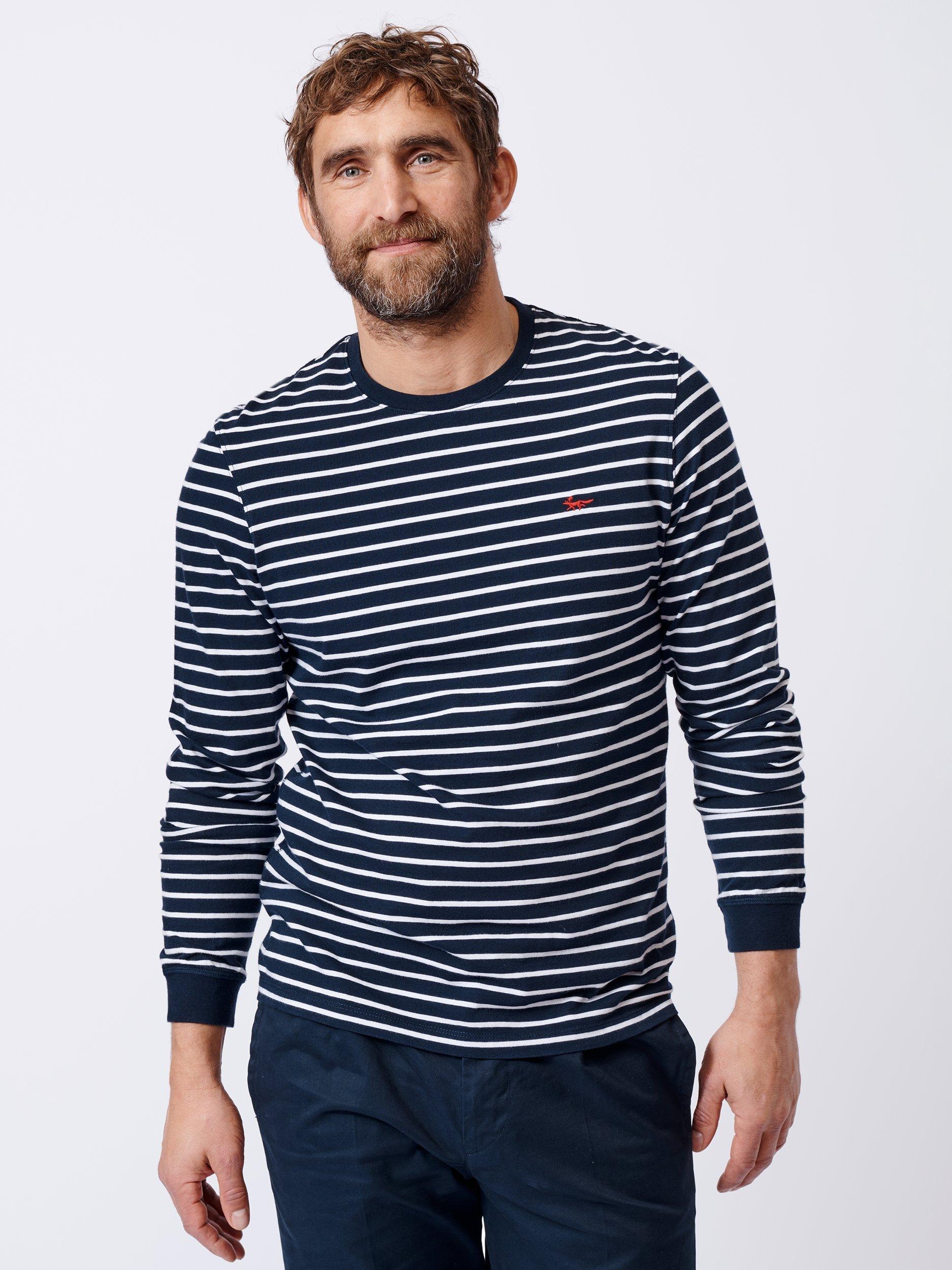 Aubin Ferriby Long Sleeve Cotton T-Shirt, Navy/White