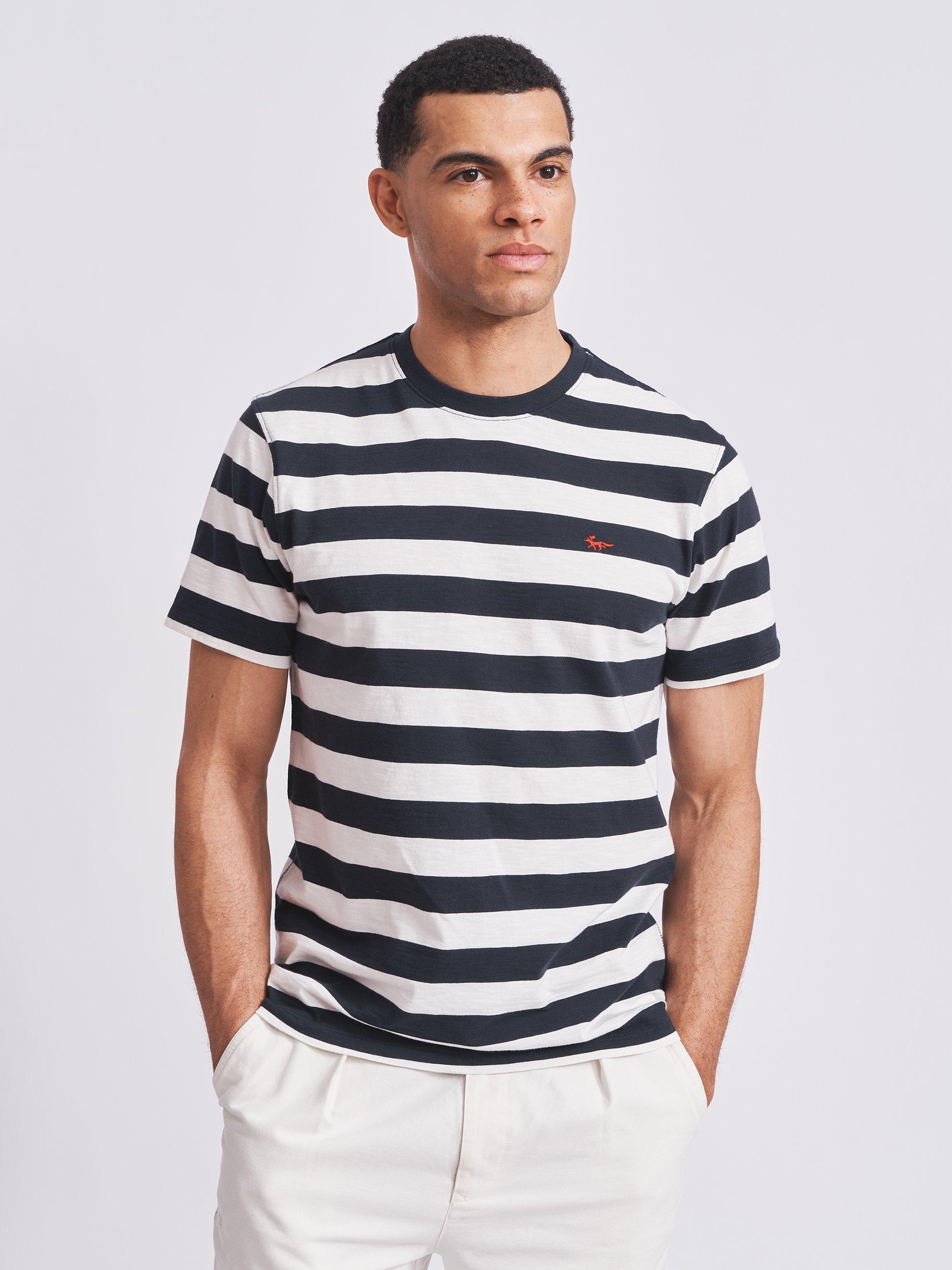 Aubin Berkeley Slub Cotton T-Shirt, Navy Stripe