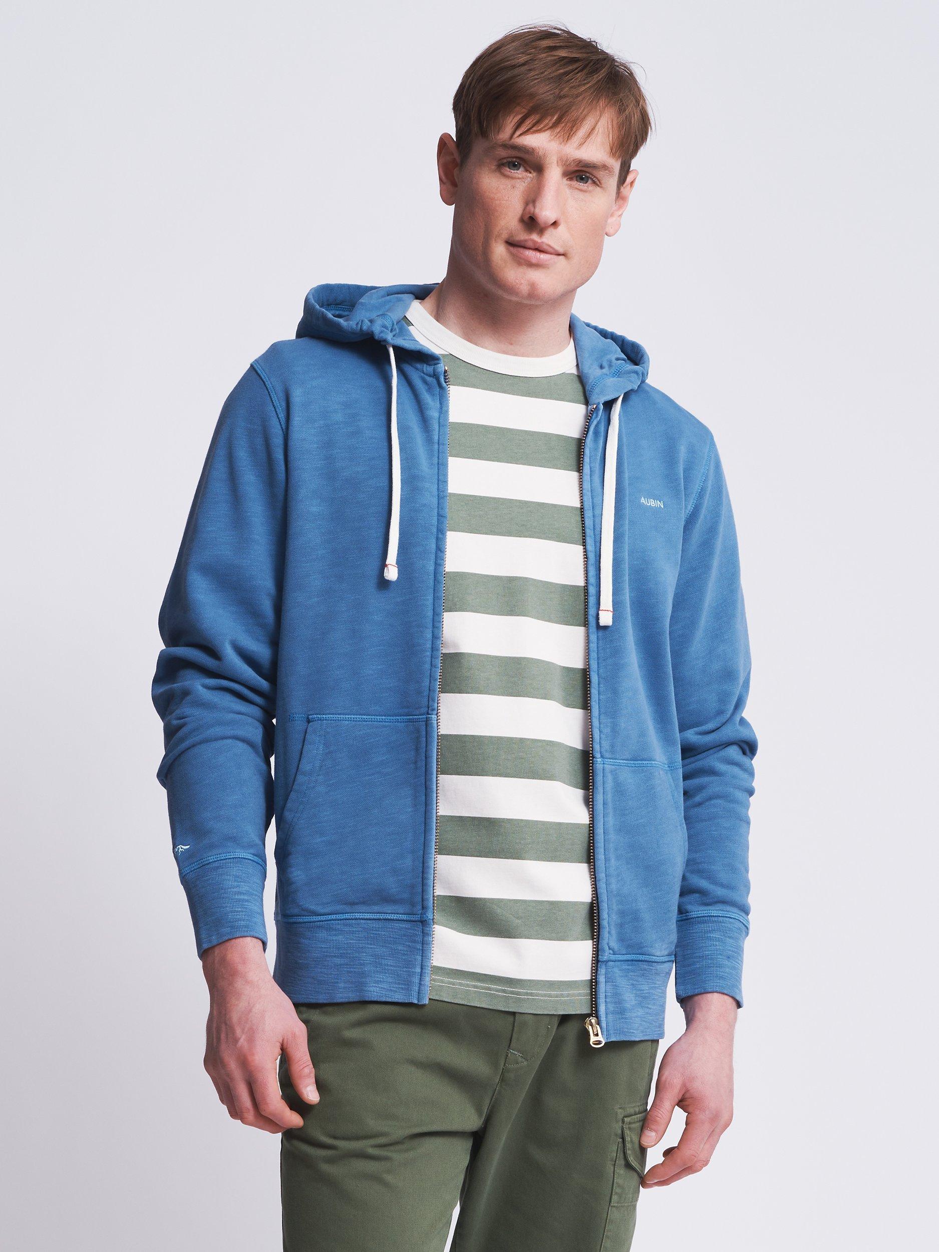 Aubin Fullbeck Slub Cotton Zip Hoodie Blue