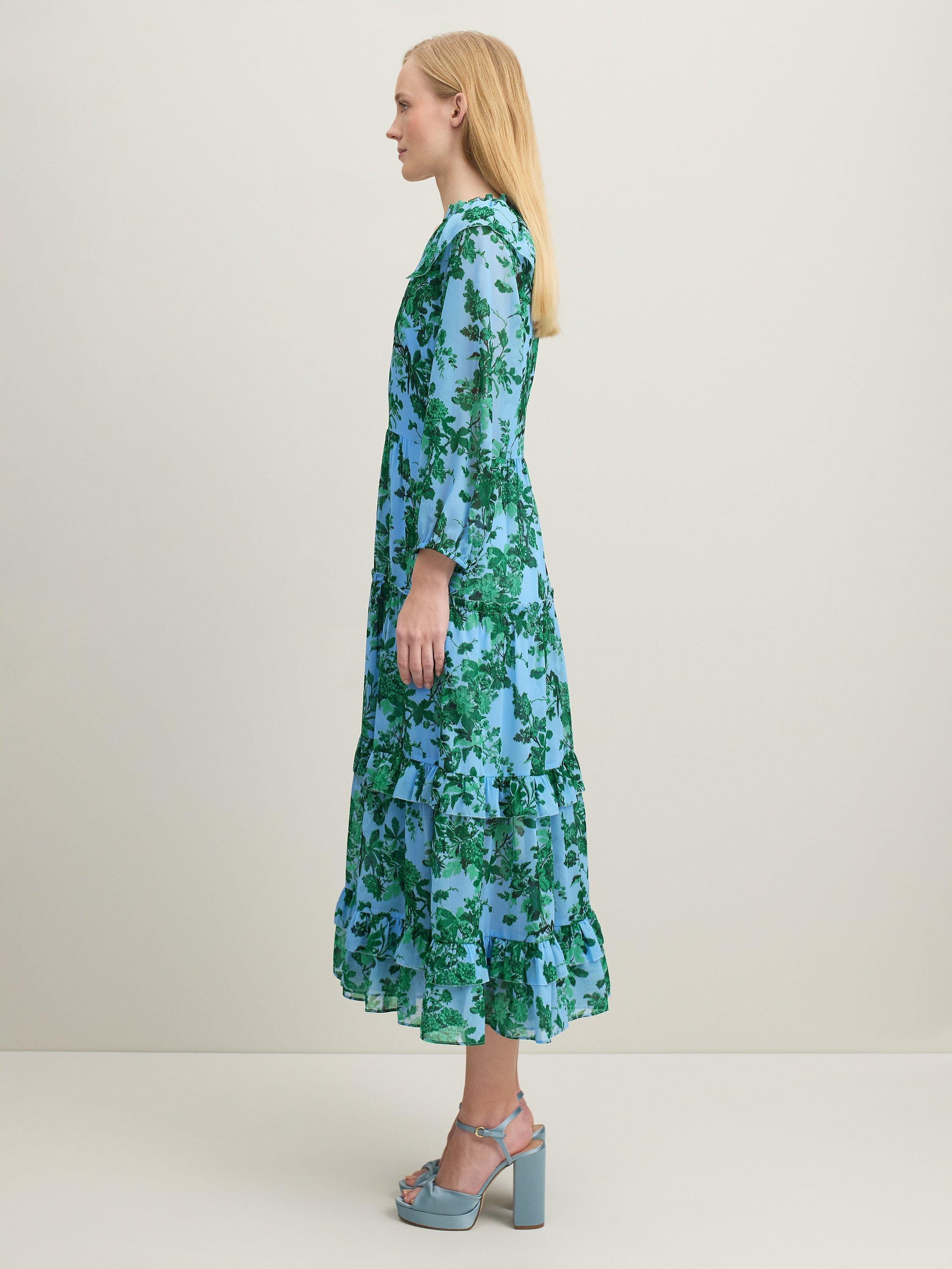 L.K.Bennett Eleanor Midi Floral Dress, Green/Blue, 6