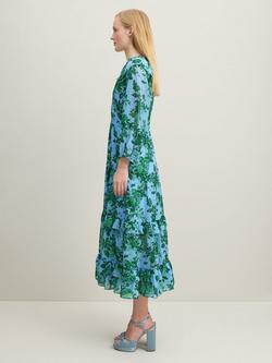 L.K.Bennett Eleanor Midi Floral Dress, Green/Blue - view 2, Mul-green/Blue