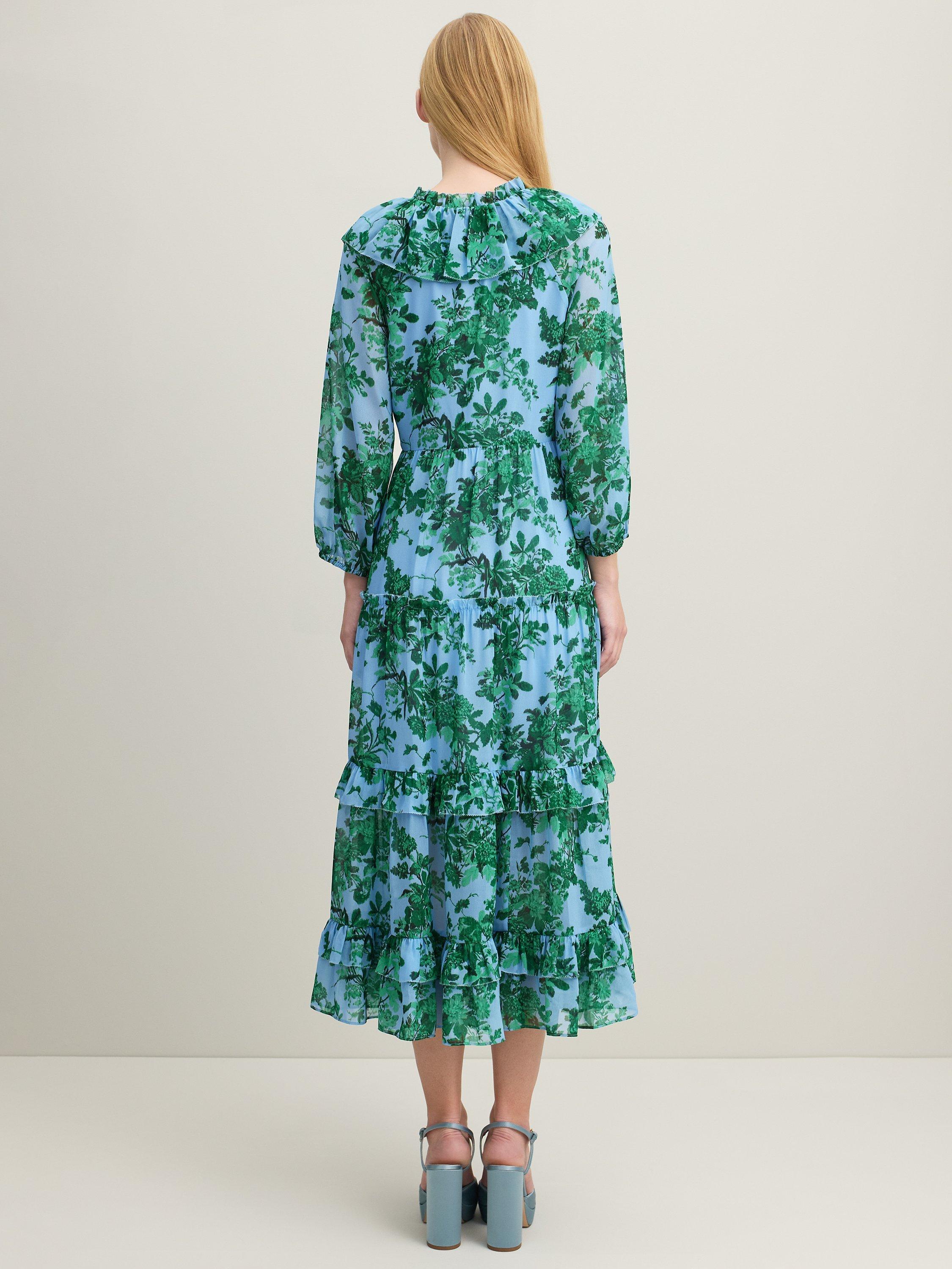 Product image 3 of 4, which shows L.K.Bennett Eleanor Midi Floral Dress, Green/Blue, 6