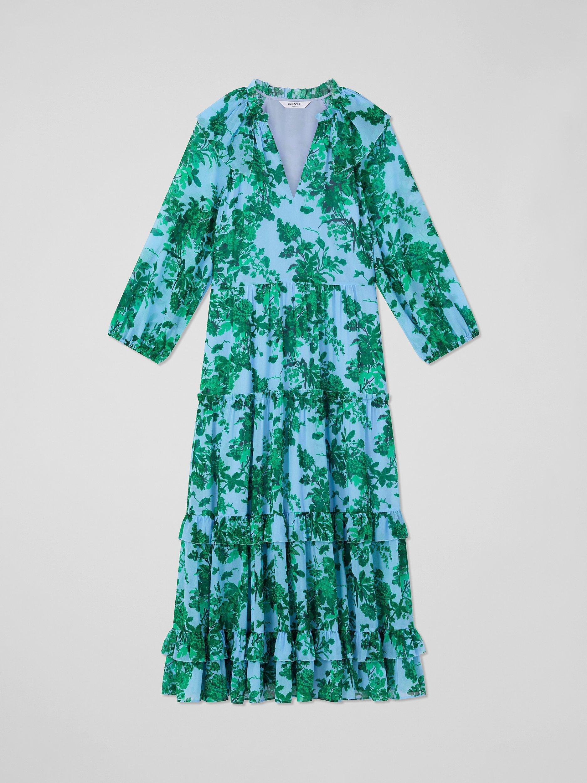 Product image 4 of 4, which shows L.K.Bennett Eleanor Midi Floral Dress, Green/Blue, 6