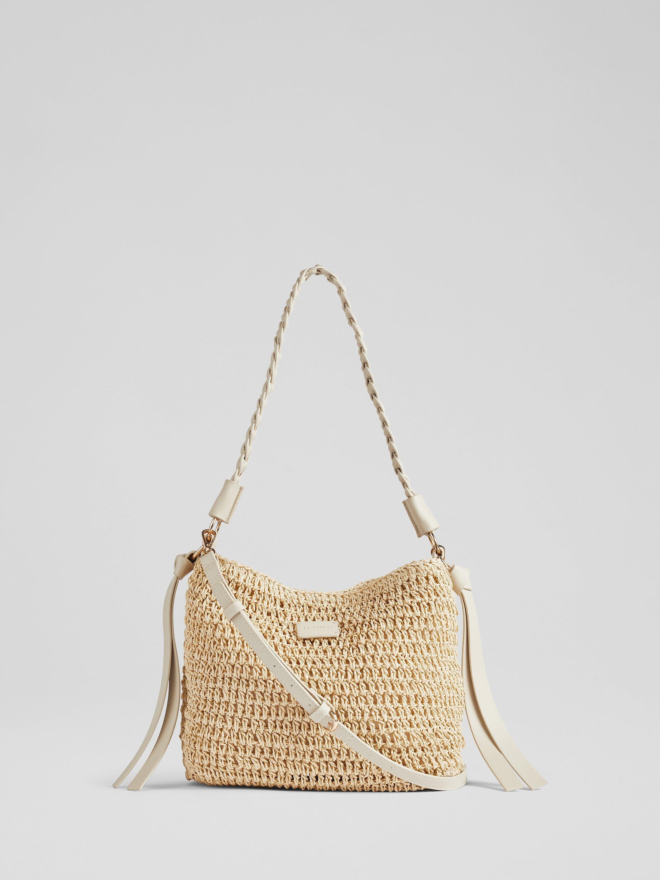 Product image 1 of 3, which shows L.K.Bennett Issue Raffia Shoulder Bag, Natural, One Size