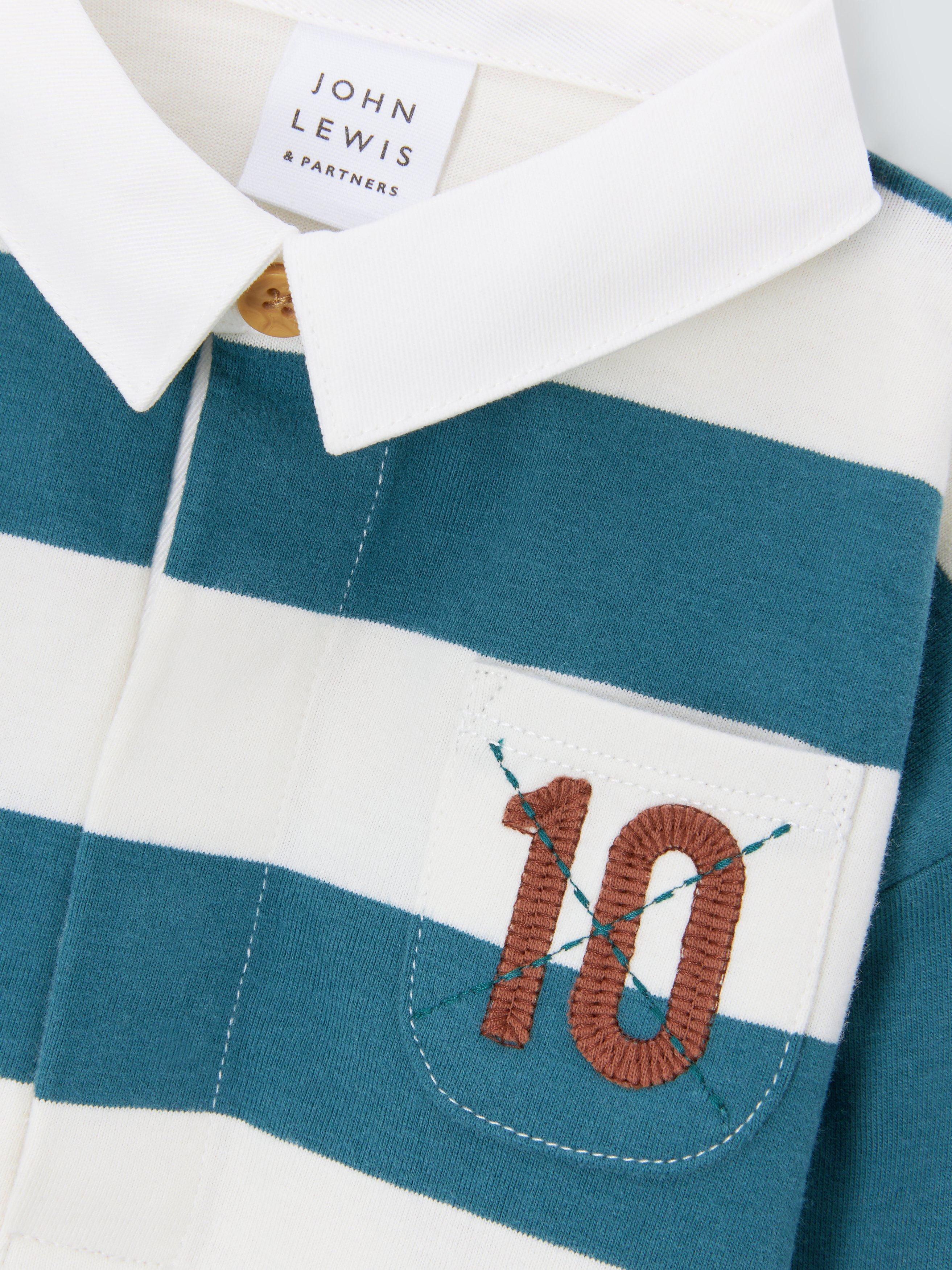 Product image 3 of 3, which shows John Lewis Baby Striped Rugby Shirt, Blue, 9-12 months