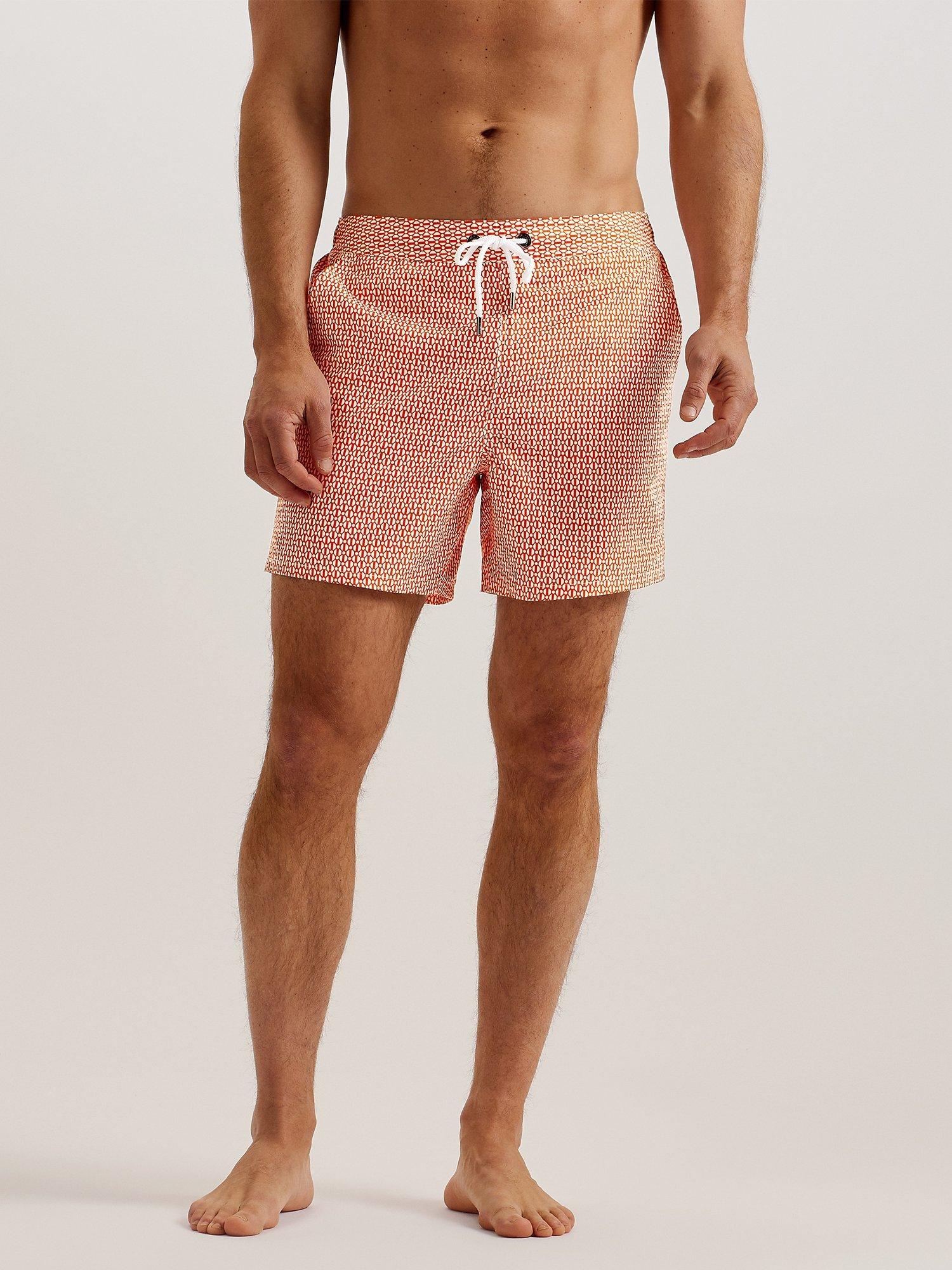 Ted Baker Popov Geometric Print Swim Shorts, Mid Orange