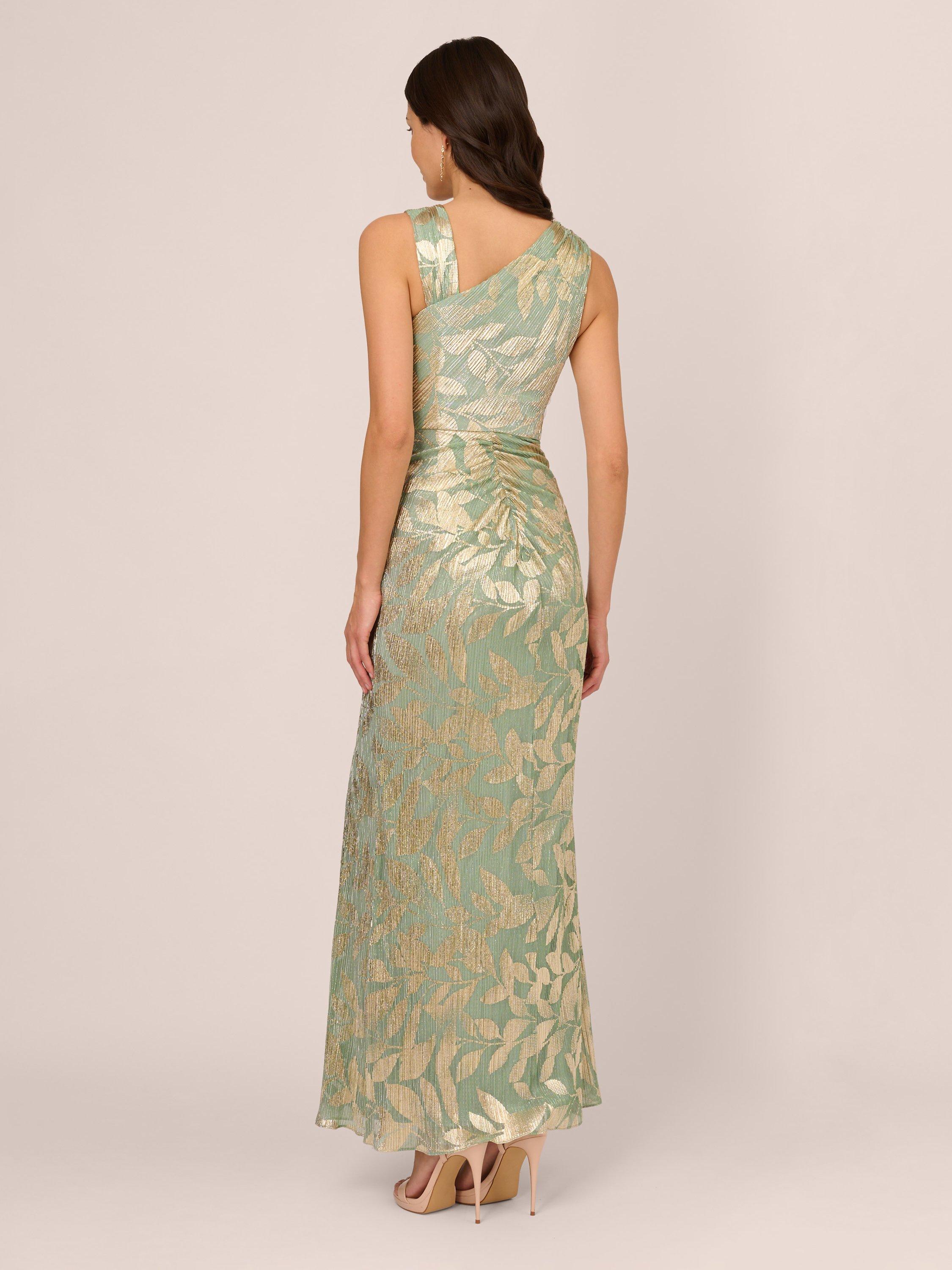 Adrianna Papell Foil Asymmetric Maxi Dress Sage Gold