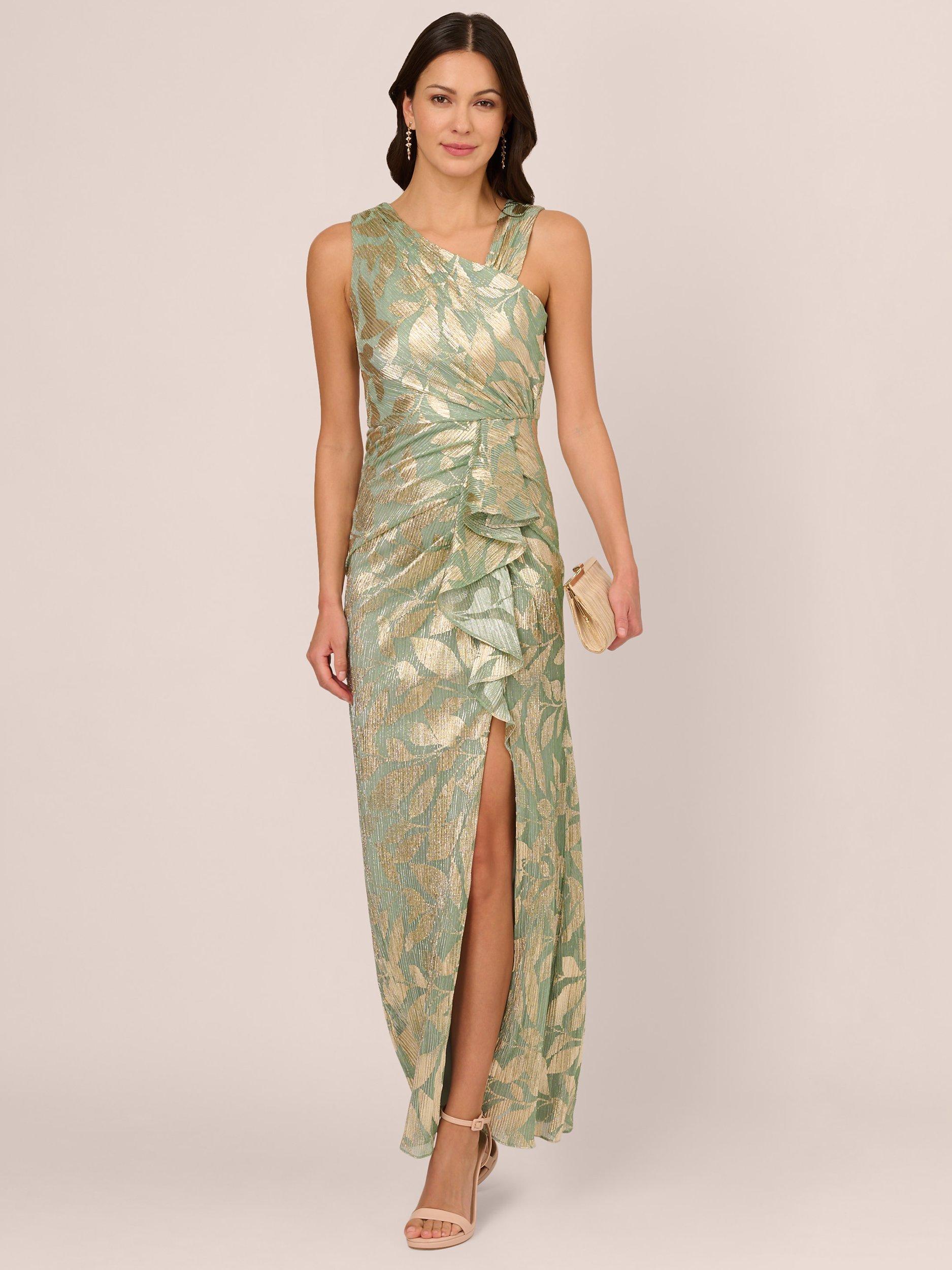 Product image 3 of 7, which shows Adrianna Papell Foil Asymmetric Maxi Dress, Sage/Gold, 16