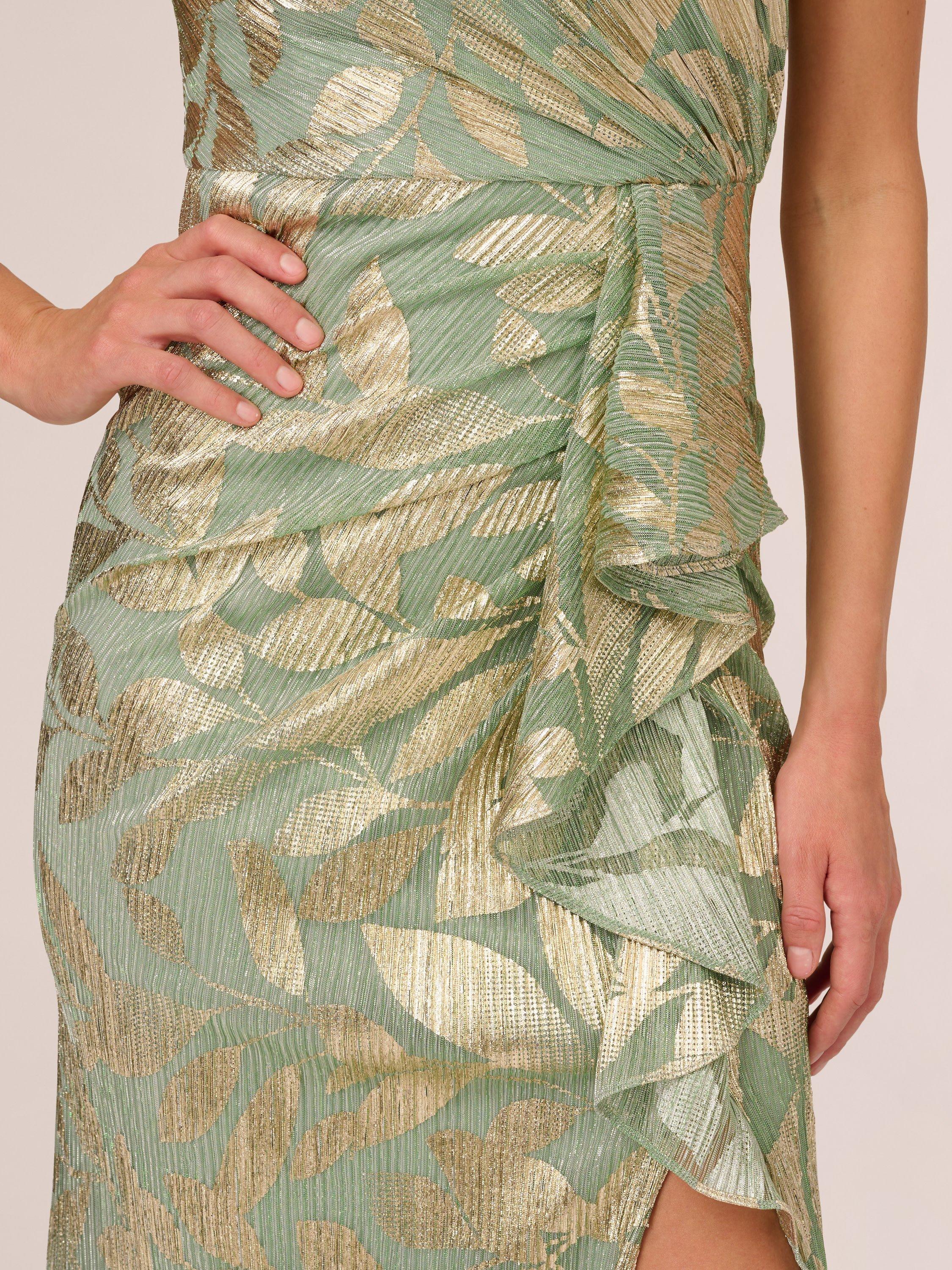 Product image 5 of 7, which shows Adrianna Papell Foil Asymmetric Maxi Dress, Sage/Gold, 16