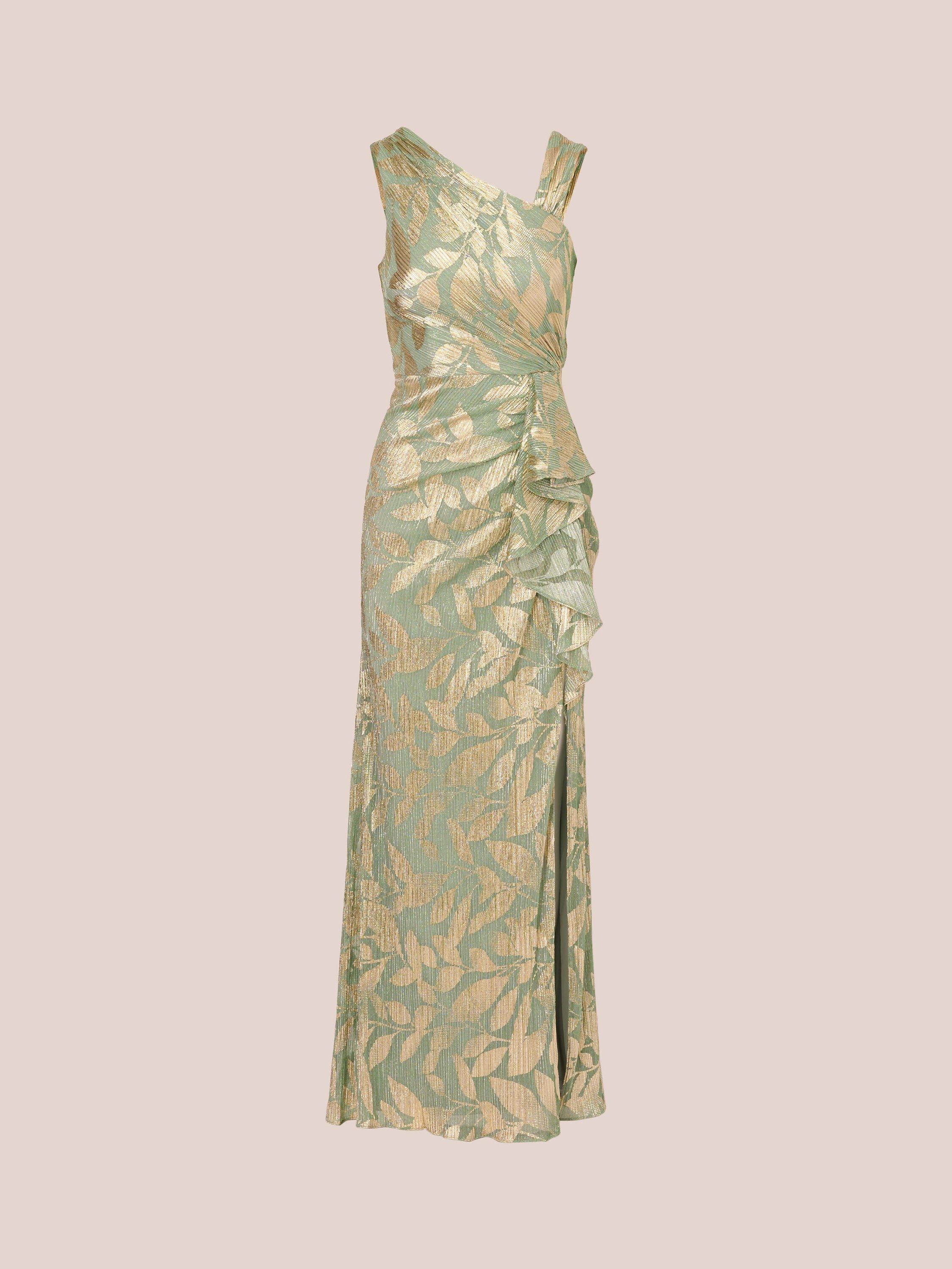 Product image 6 of 7, which shows Adrianna Papell Foil Asymmetric Maxi Dress, Sage/Gold, 16