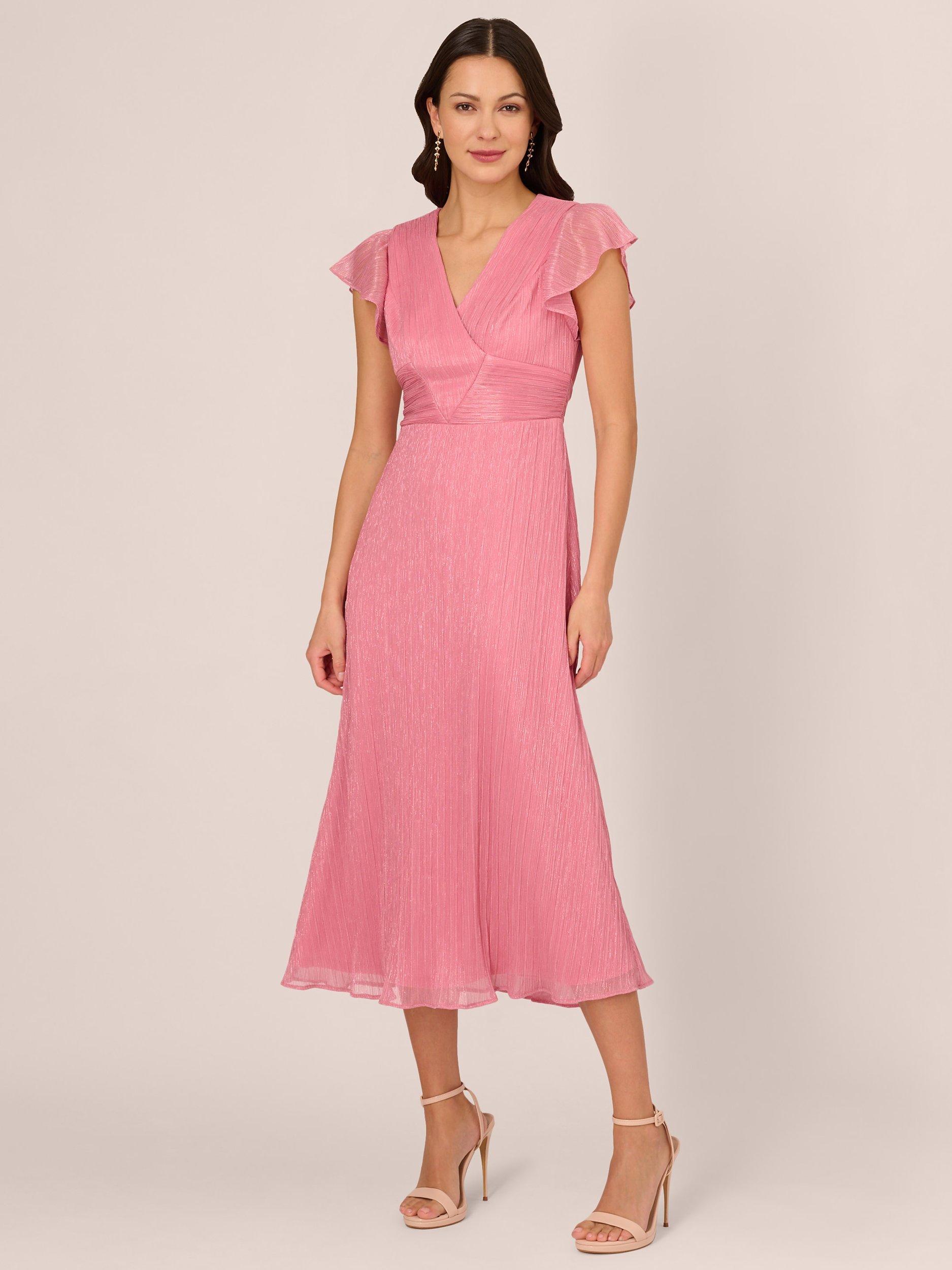 Adrianna Papell Midi Crinkle Mesh Dress, Faded Rose