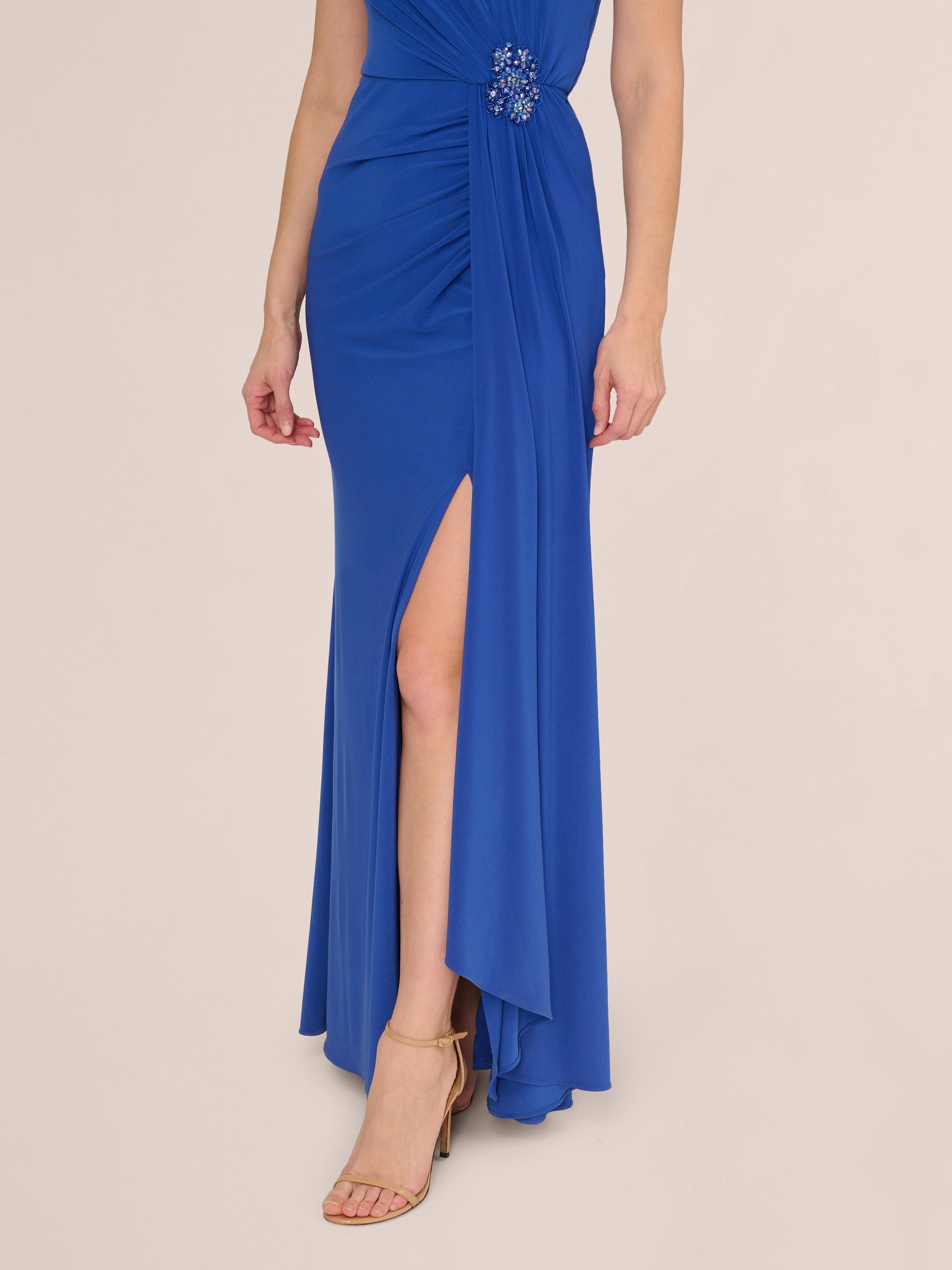 Adrianna Papell One Shoulder Embellished Jersey Maxi Dress, Brilliant Sapphire, 6