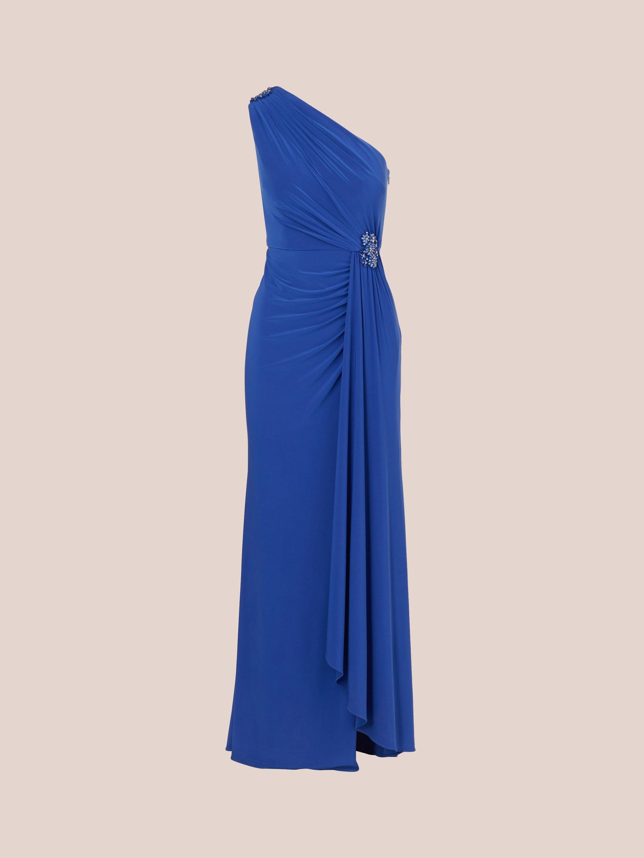 Adrianna Papell One Shoulder Embellished Jersey Maxi Dress, Brilliant Sapphire, 6