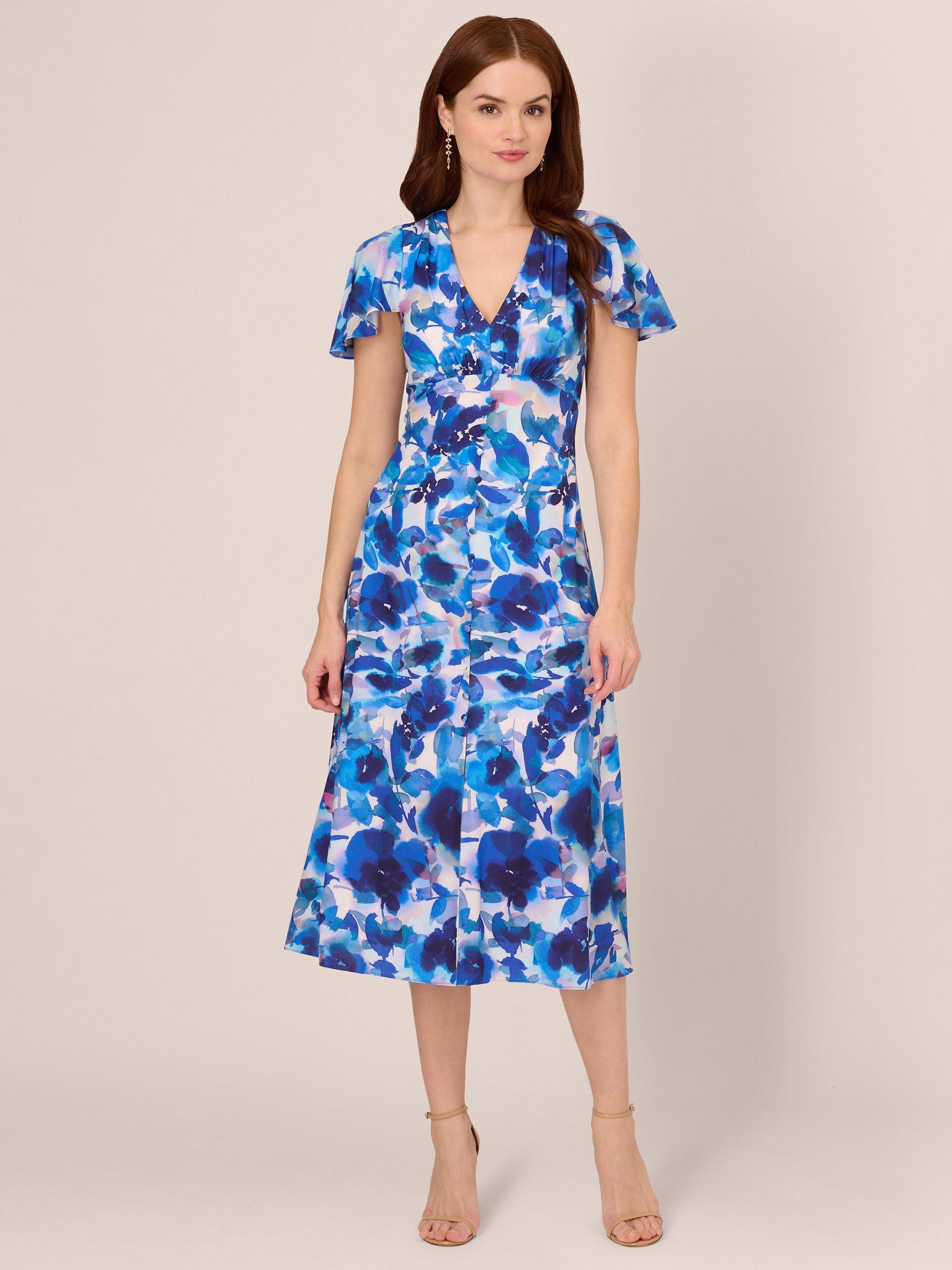 Adrianna Papell Floral Midi Chiffon Dress, Blue/Multi