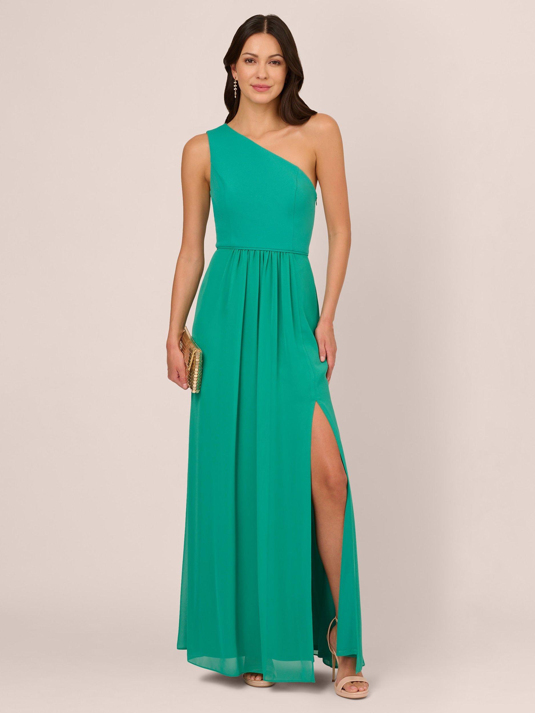 Adrianna Papell One Shoulder Chiffon Maxi Dress, Botanic Green £111.20