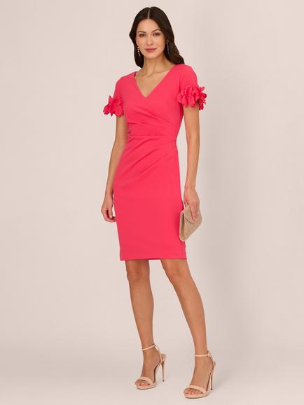 Adrianna Papell Flower Applique Knit Crepe Sheath Dress, Petunia - view 2, Petunia