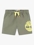 Timberland Baby Logo Block Surfer Swim Shorts, Mid Green