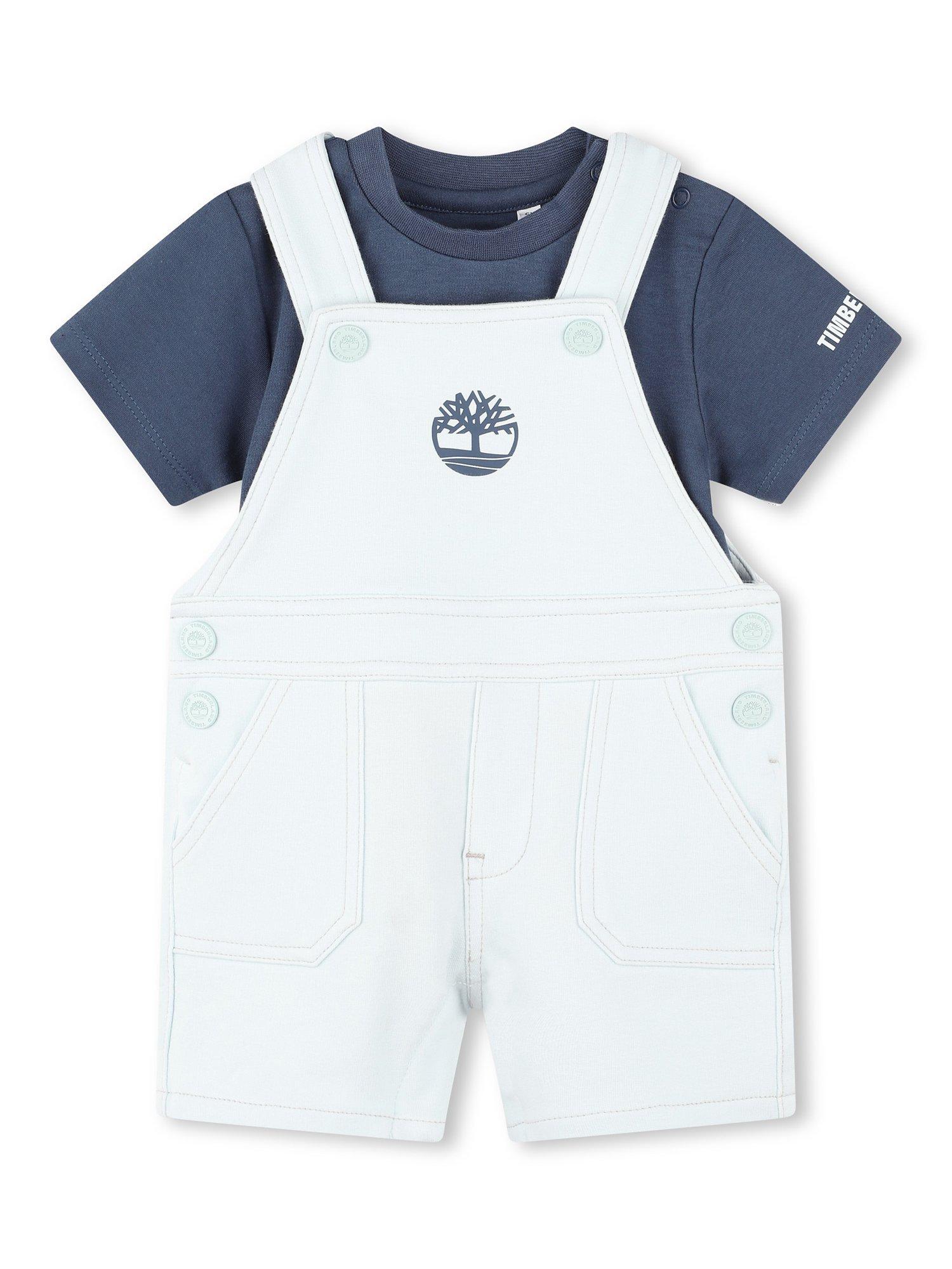 Timberland Baby Dungaree & T-Shirt Set, White/Blue