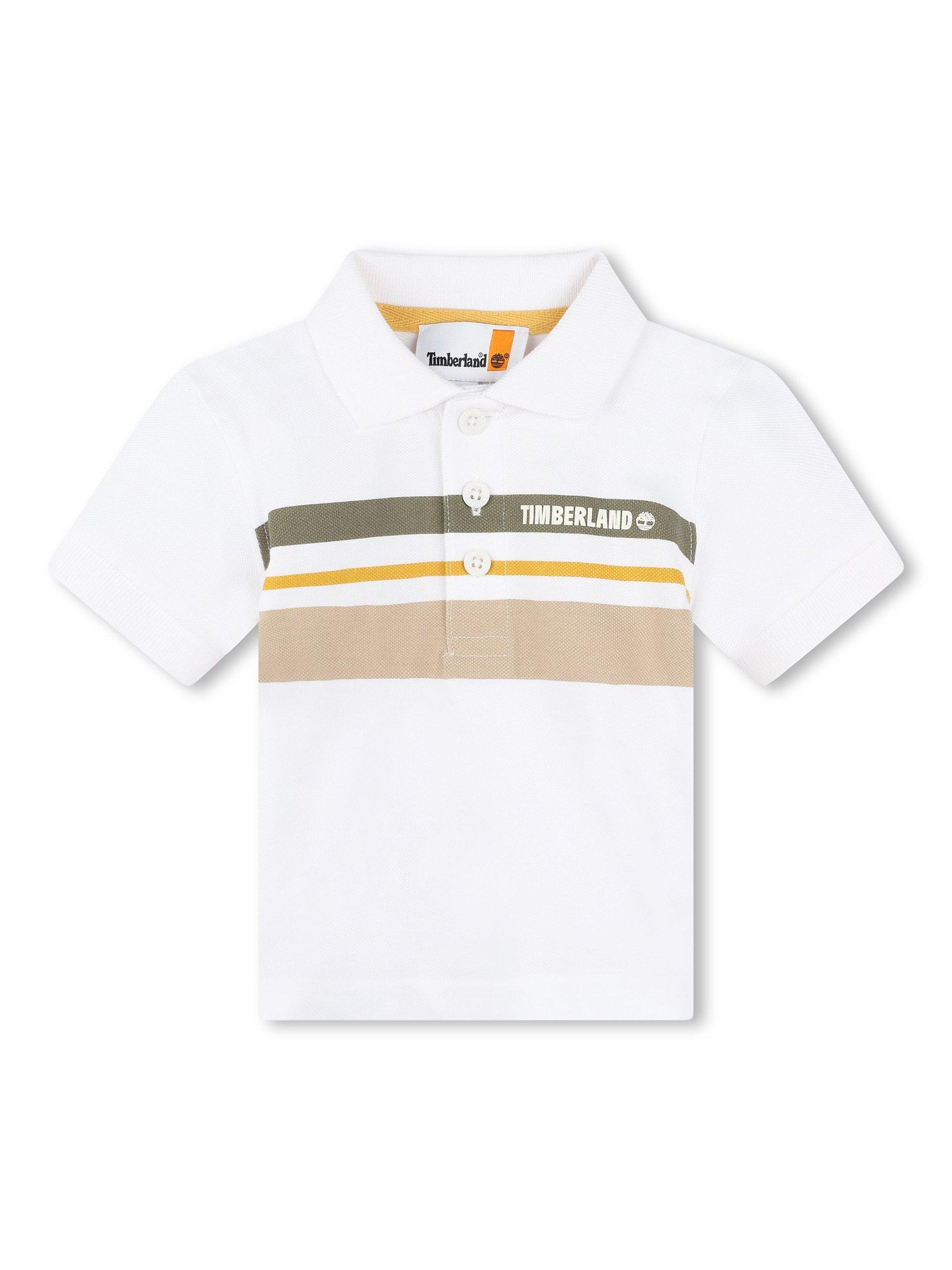 Timberland Baby Short Sleeve Stripe Pique Polo Shirt, White/Multi