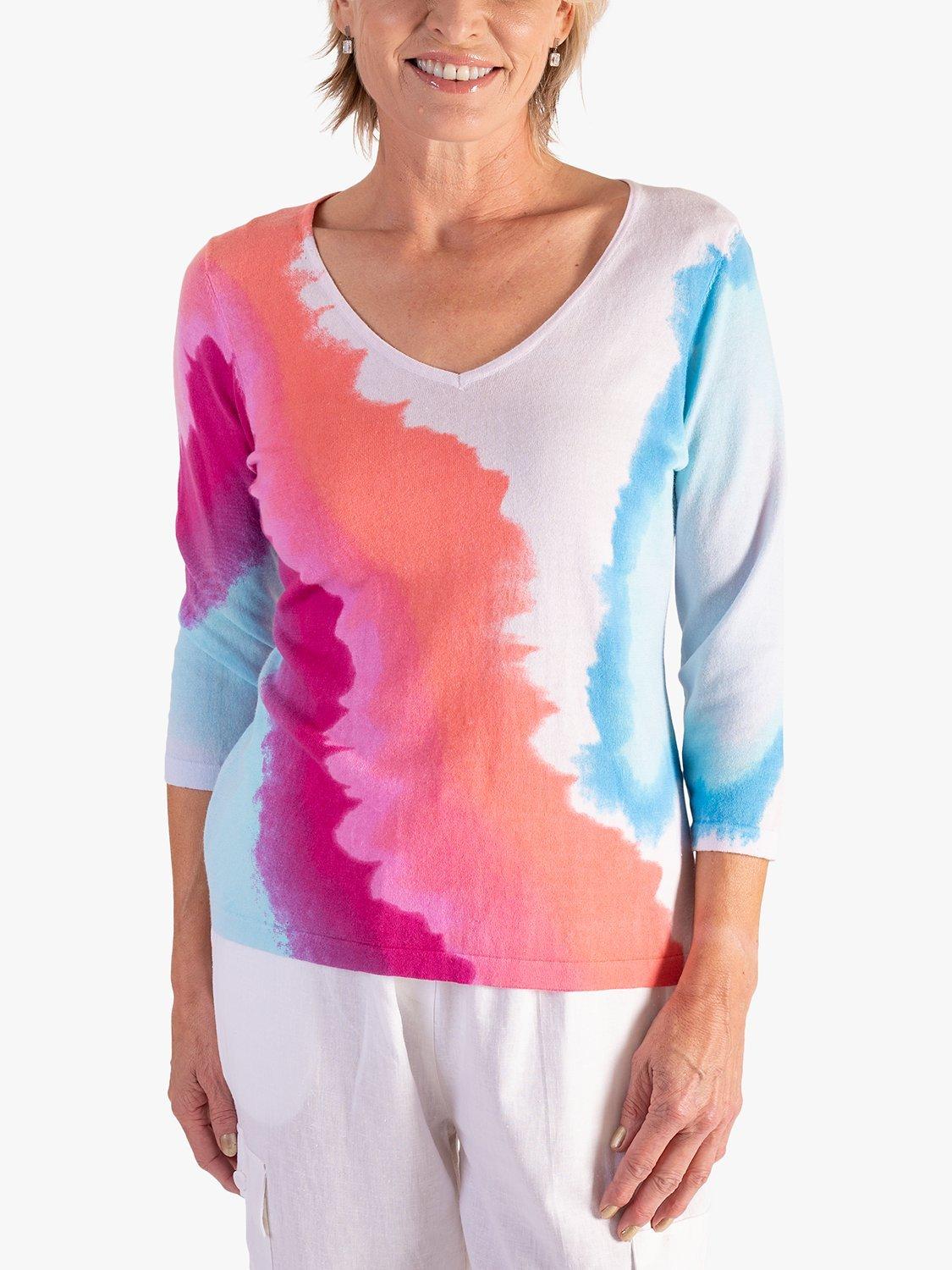chesca Watercolour Pastels Fine Knit Jumper, White/Multi