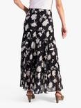 chesca Floral Print Pleated Tiered Maxi Skirt, Black/White