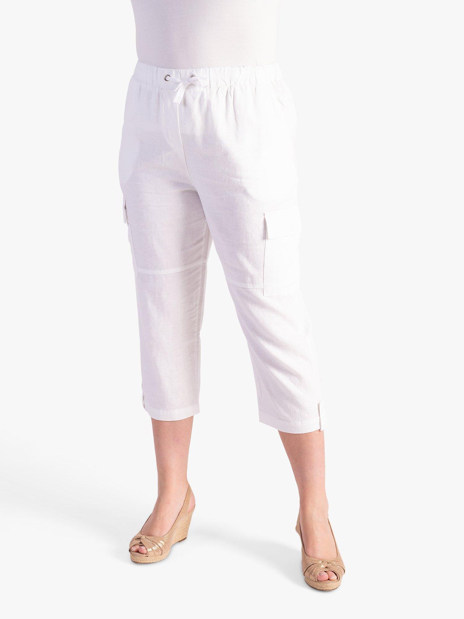 chesca Linen Blend Cropped Trousers, White