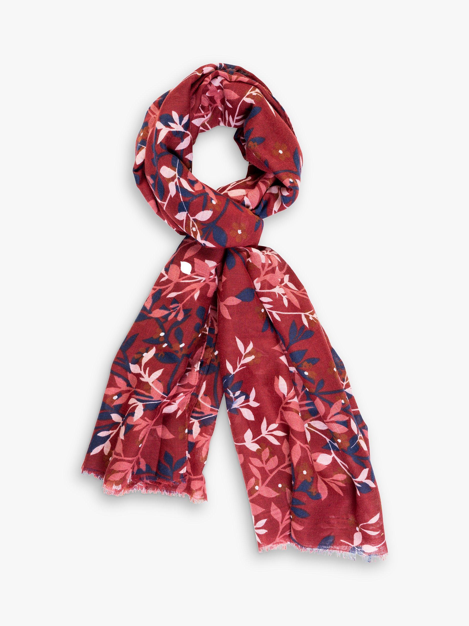 Product image 1 of 6, which shows chesca Leaf Print Scarf, Berry/Multi, One Size