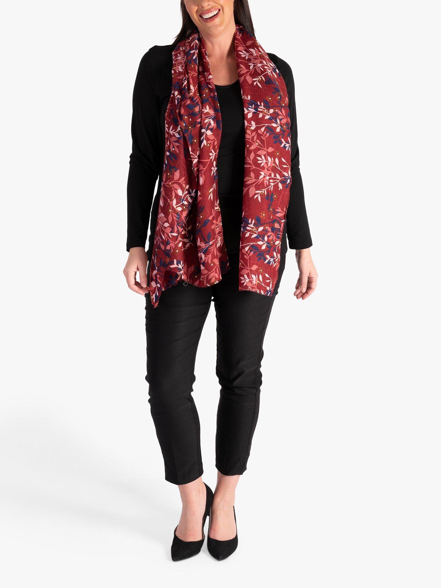 Product image 4 of 6, which shows chesca Leaf Print Scarf, Berry/Multi, One Size