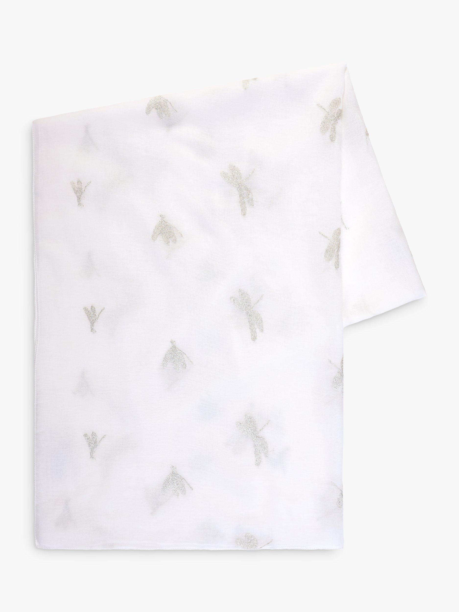 chesca Voile Emboidered Dragonflies Scarf, White, One Size
