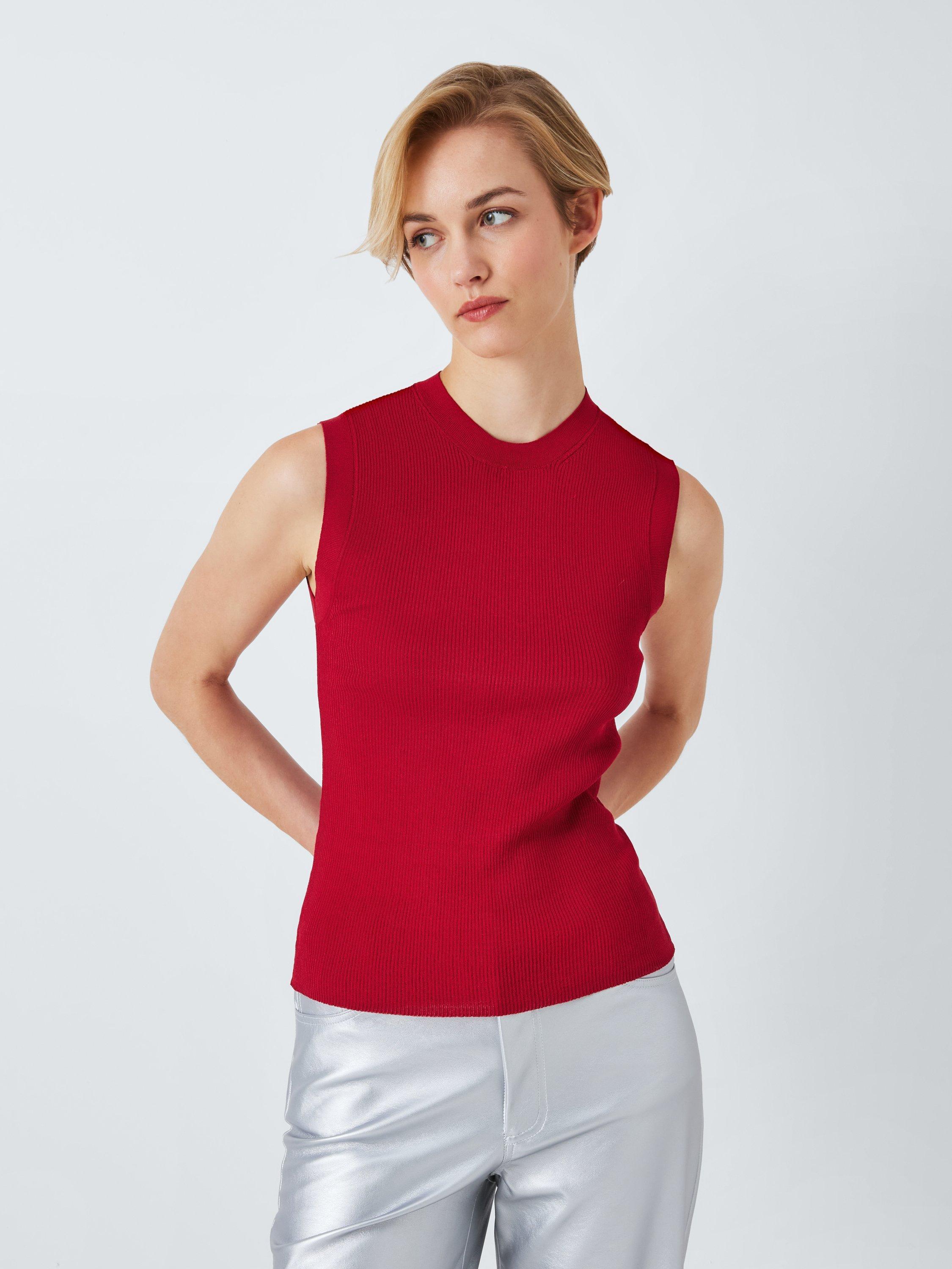 John Lewis ANYDAY Rib Knit Vest Top, Red, Red