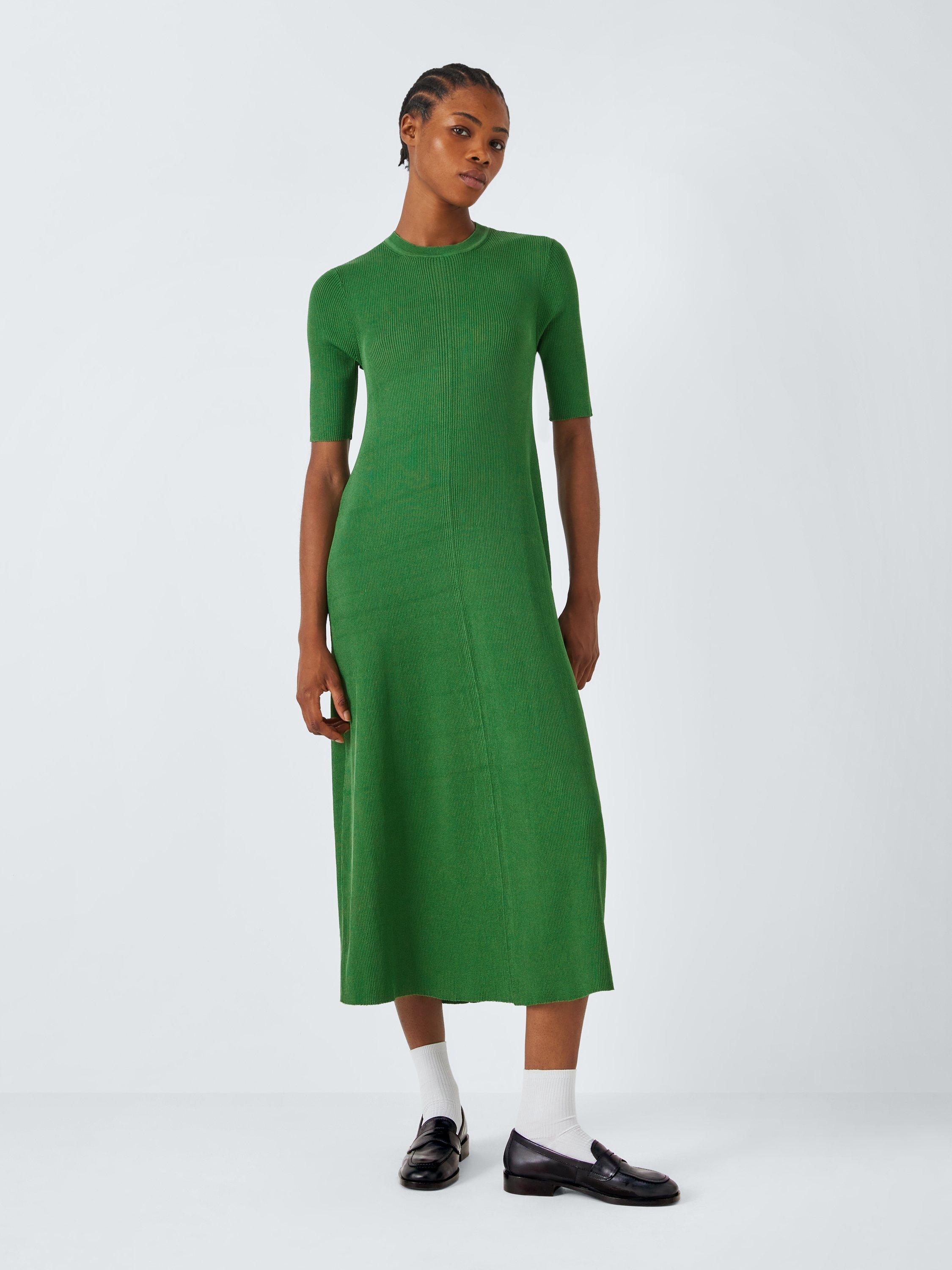 John Lewis ANYDAY Round Neck Rib Knit Midi Dress Navy Green