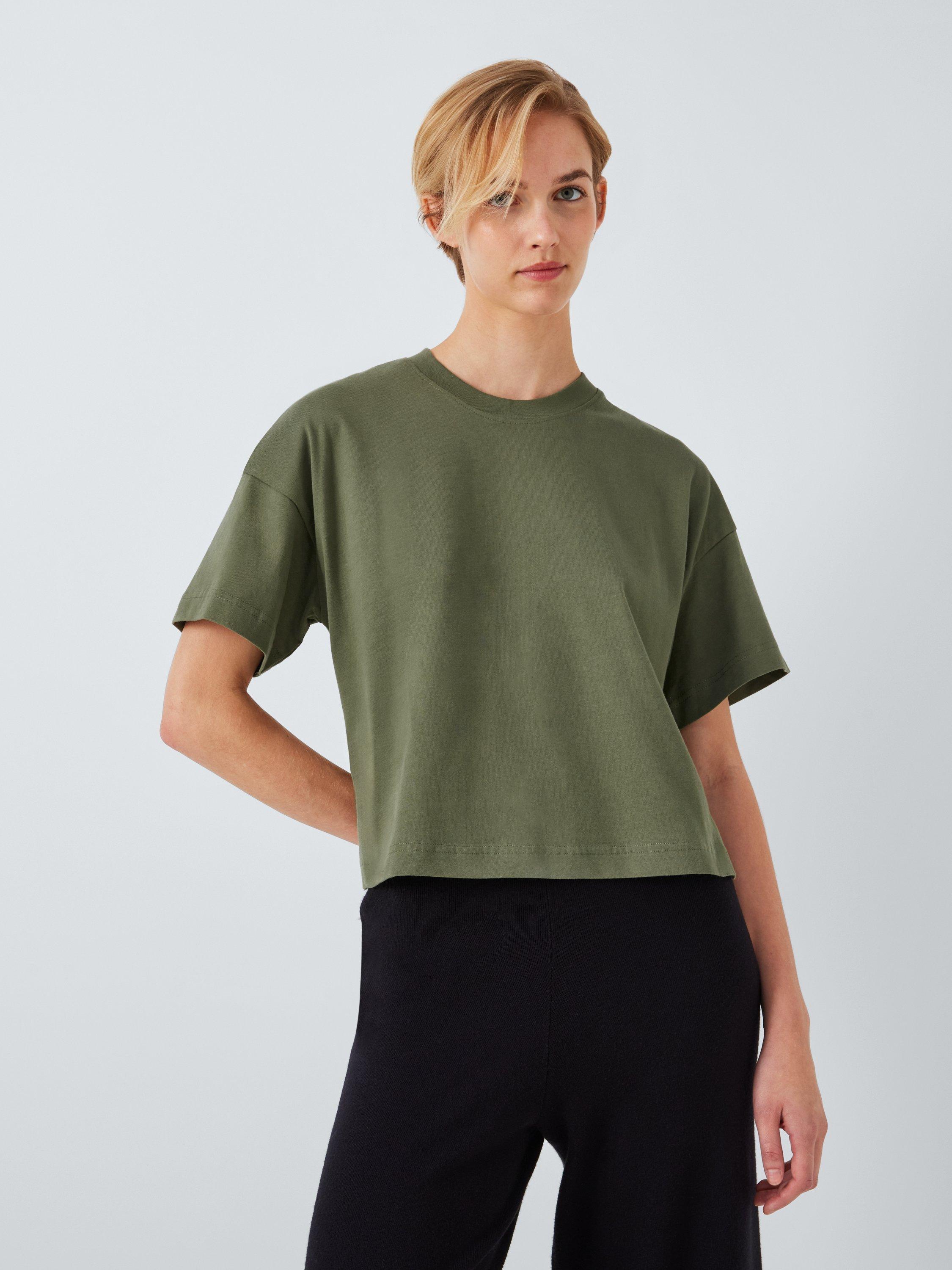 Product image 1 of 6, which shows John Lewis ANYDAY Cotton Boxy Fit T-Shirt, Washed Khaki, XS