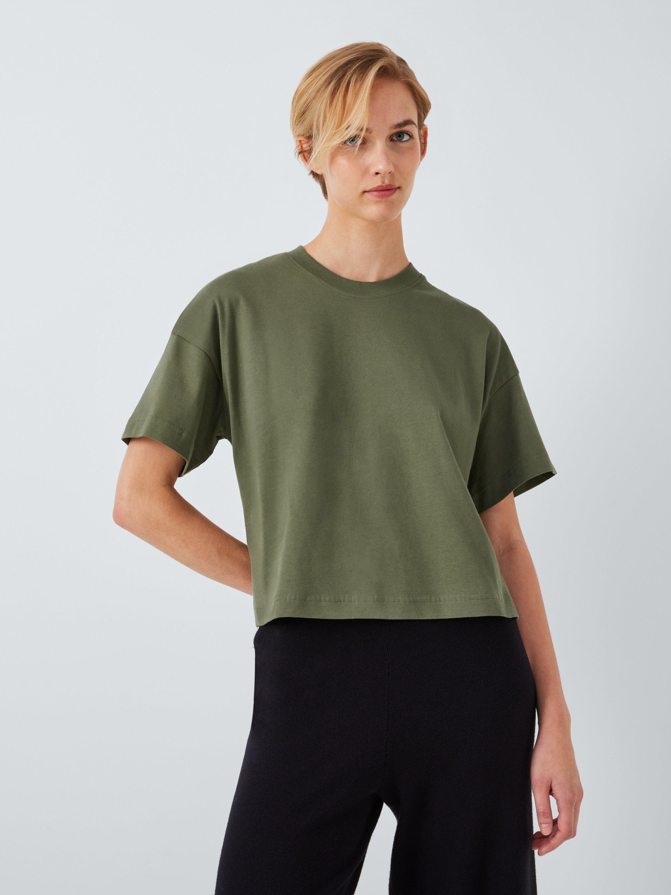 John Lewis ANYDAY Cotton Boxy Fit T-Shirt, Washed Khaki, XS