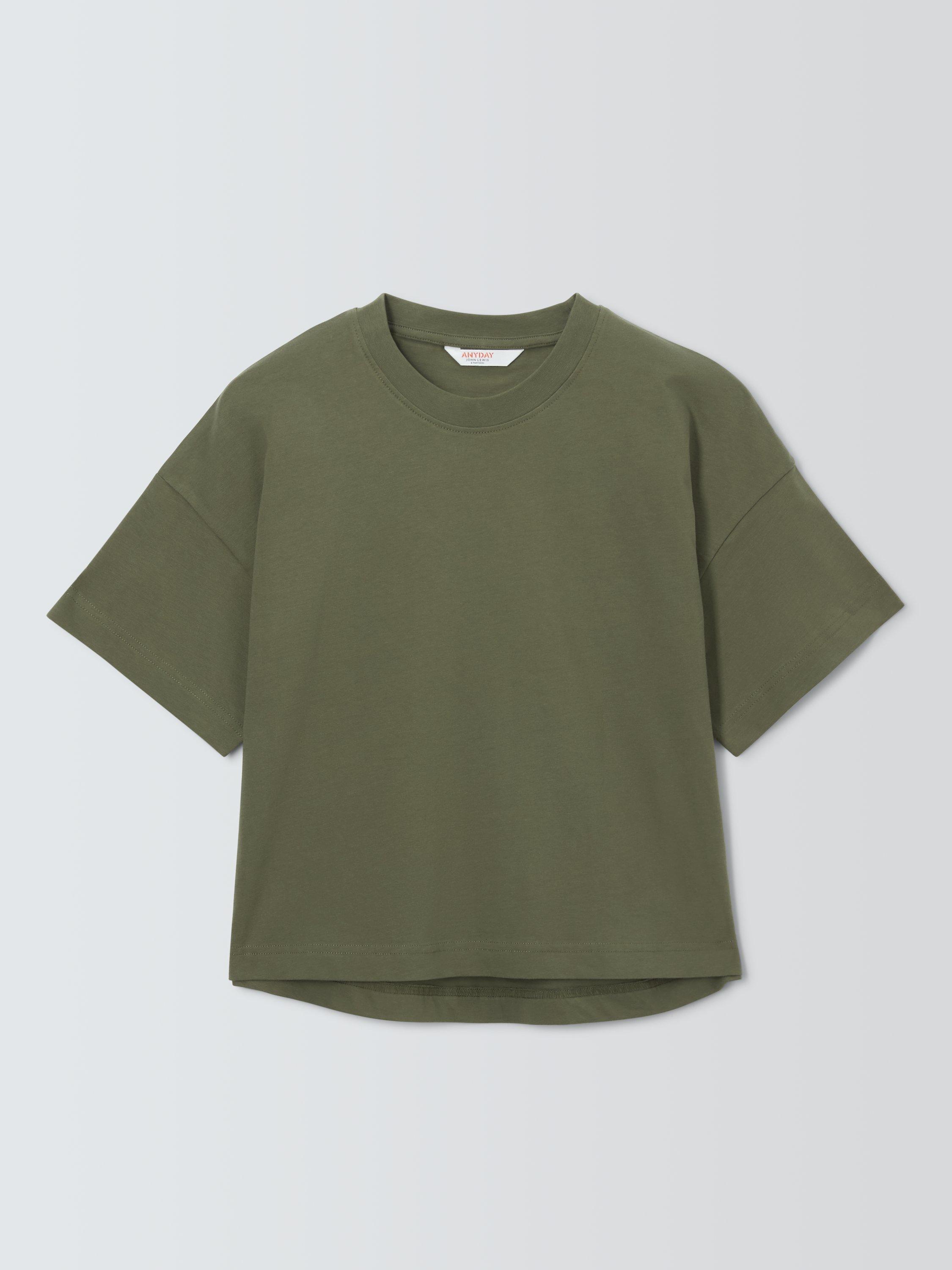 John Lewis ANYDAY Cotton Boxy Fit T-Shirt, Washed Khaki, XS