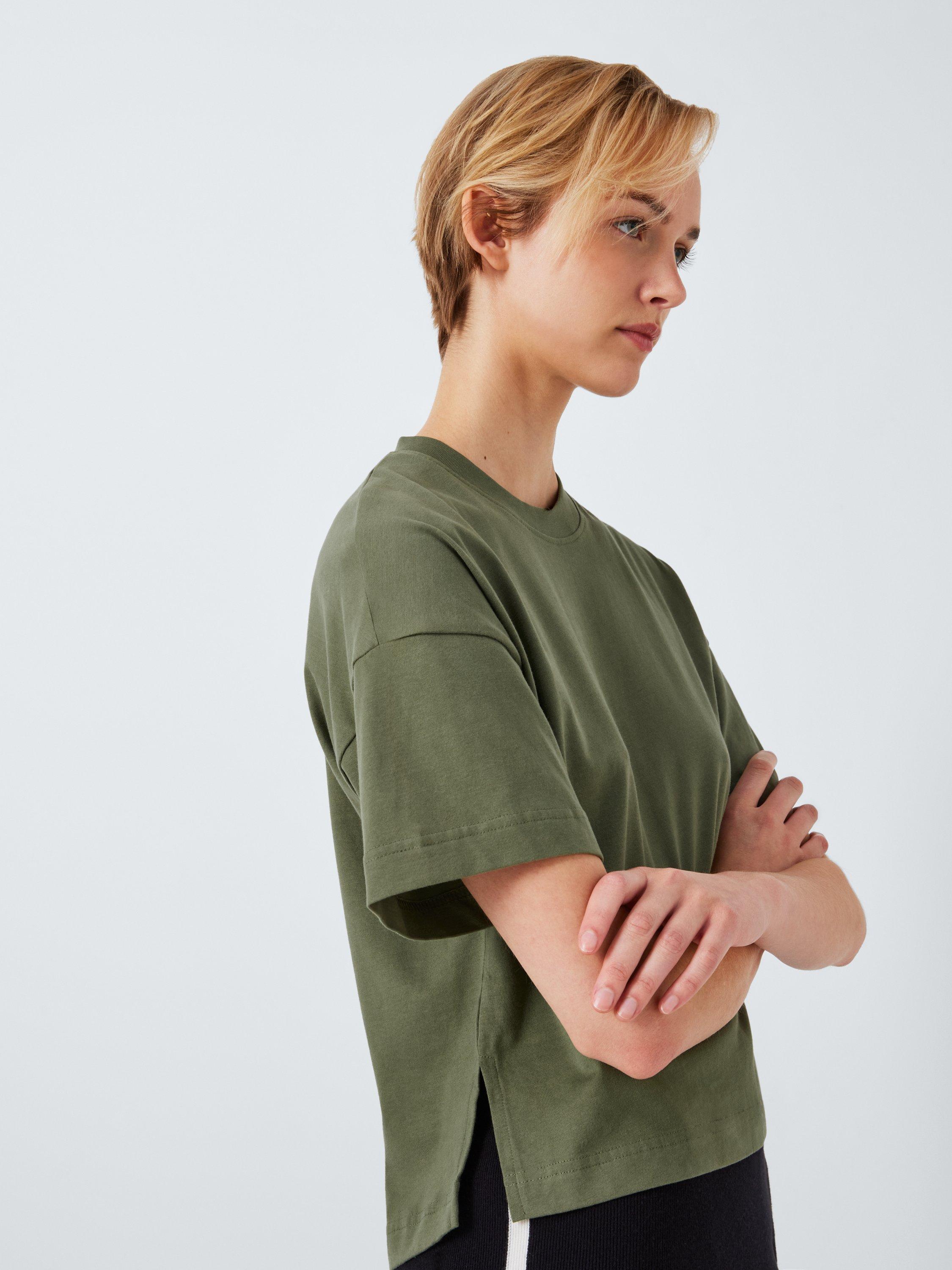 Product image 5 of 6, which shows John Lewis ANYDAY Cotton Boxy Fit T-Shirt, Washed Khaki, XS