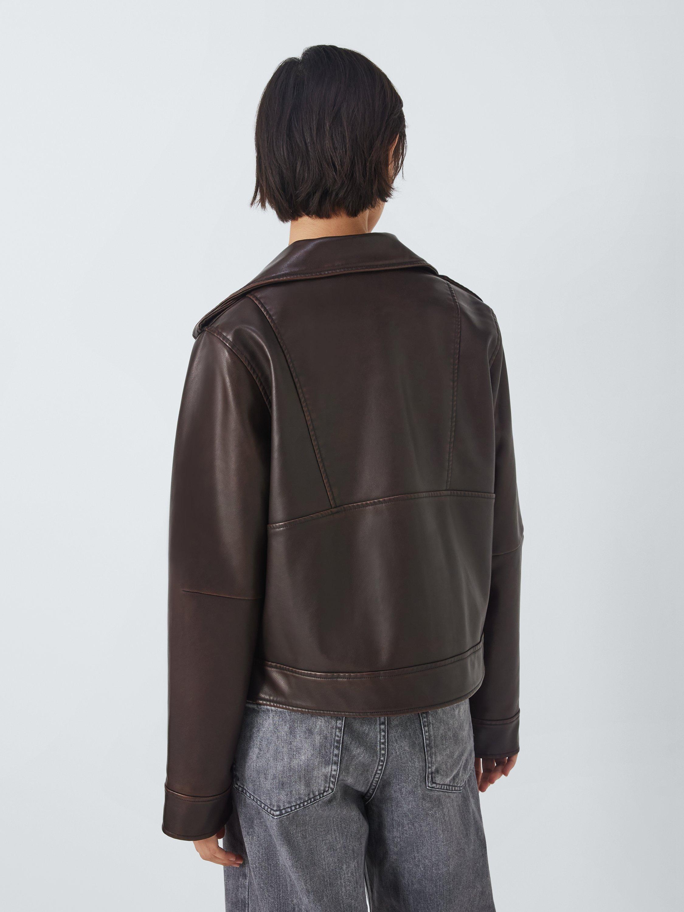 John Lewis ANYDAY Faux Leather Biker Jacket Brown