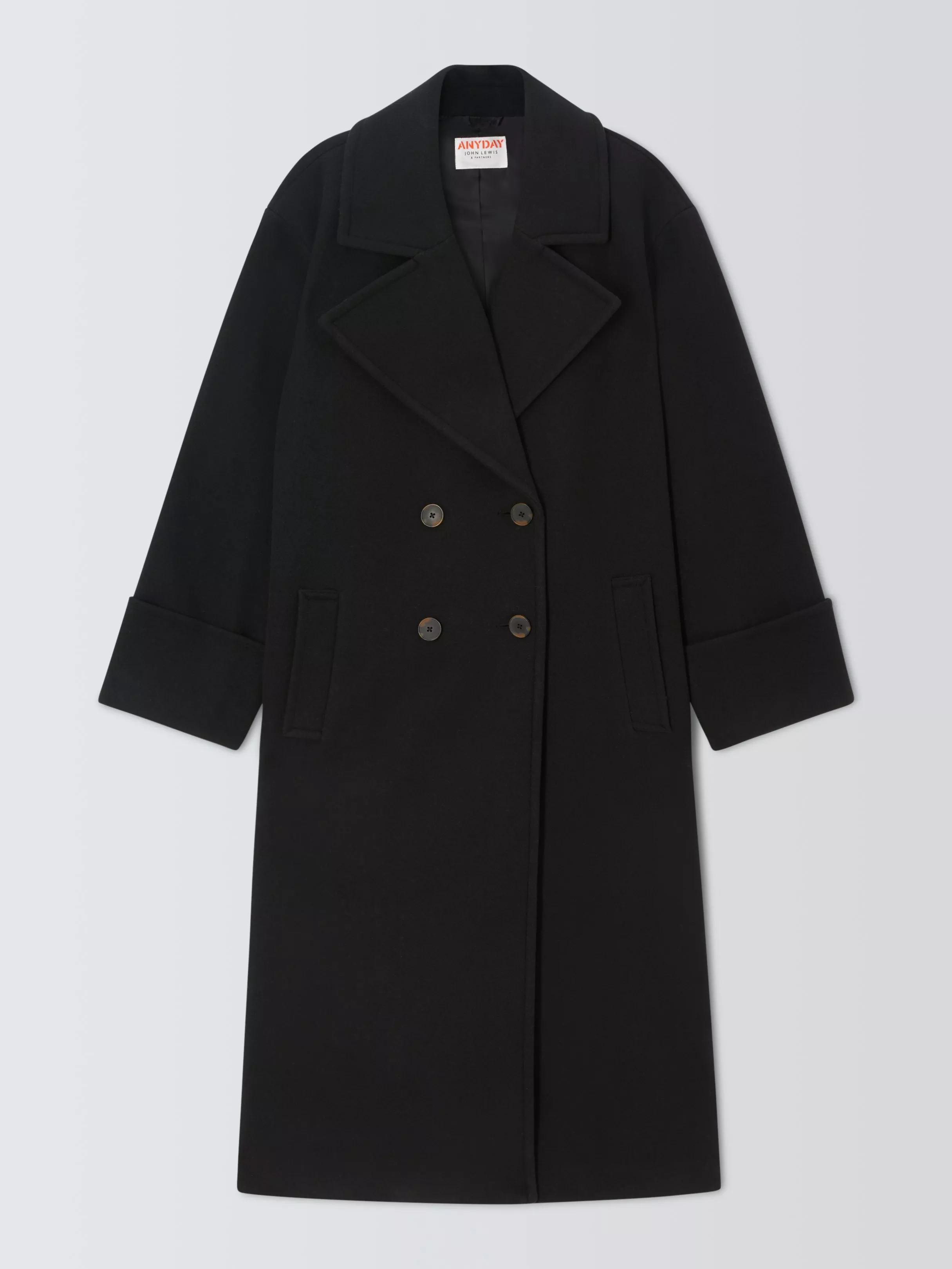 John Lewis ANYDAY Relaxed City Coat Black