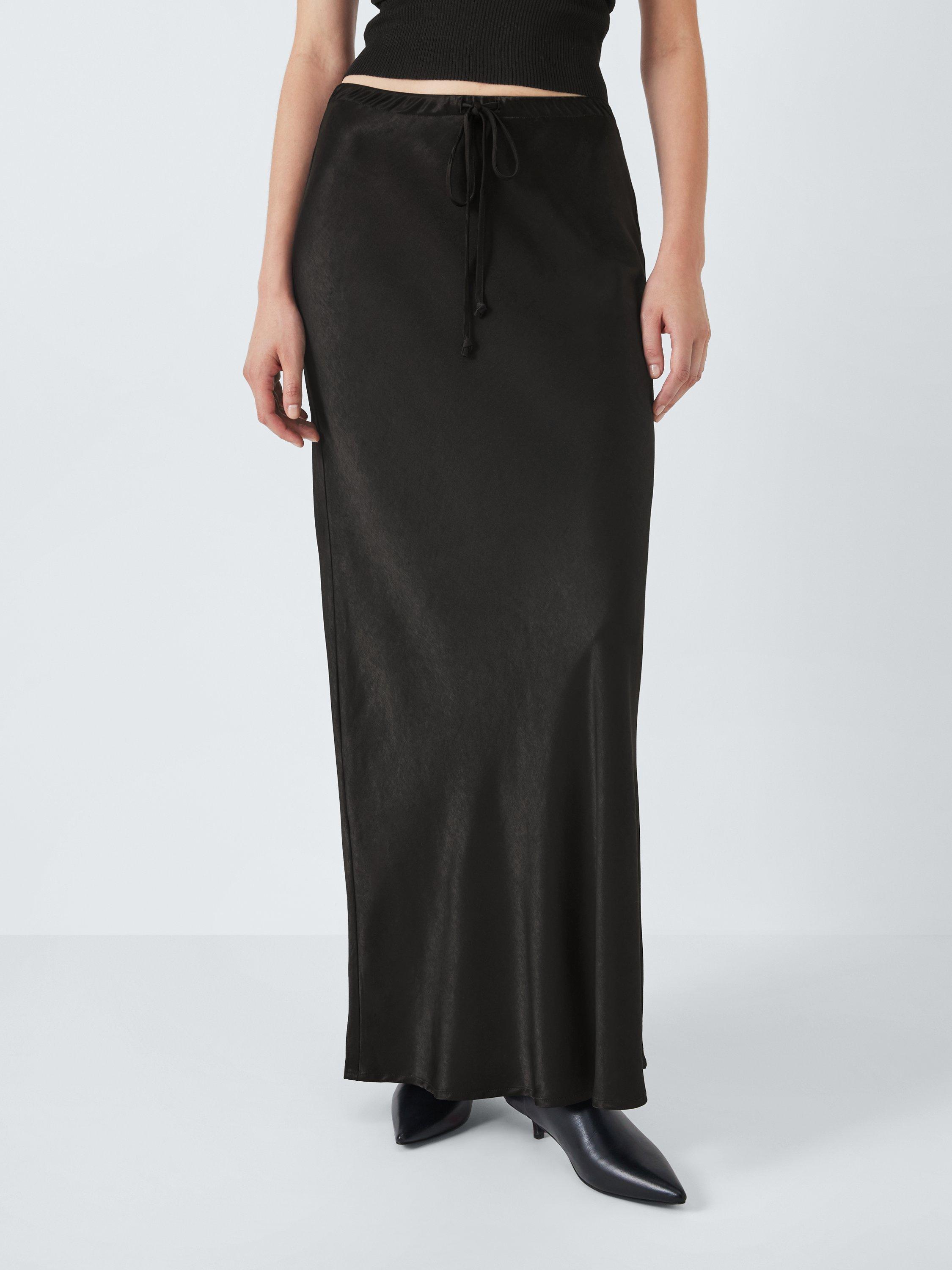 John Lewis ANYDAY Drawstring Satin Maxi Skirt Black